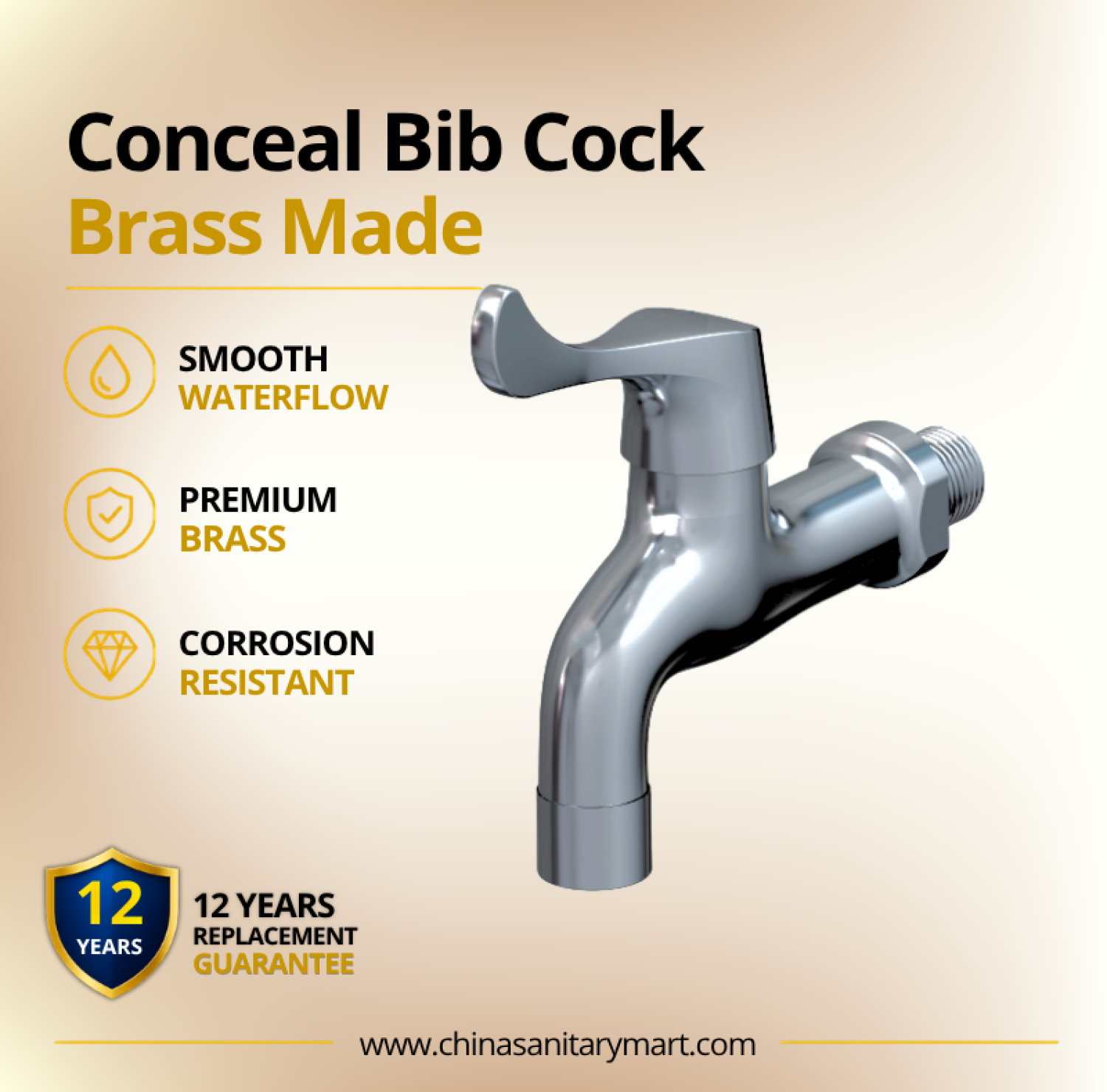 AST Conceal Bib Cock Neo Chrome, Neo chrome brass bib cock, AST concealed bib cock, chrome bib cock, wall mounted bib cock, brass bathroom tap, concealed bathroom tap, modern bib cock