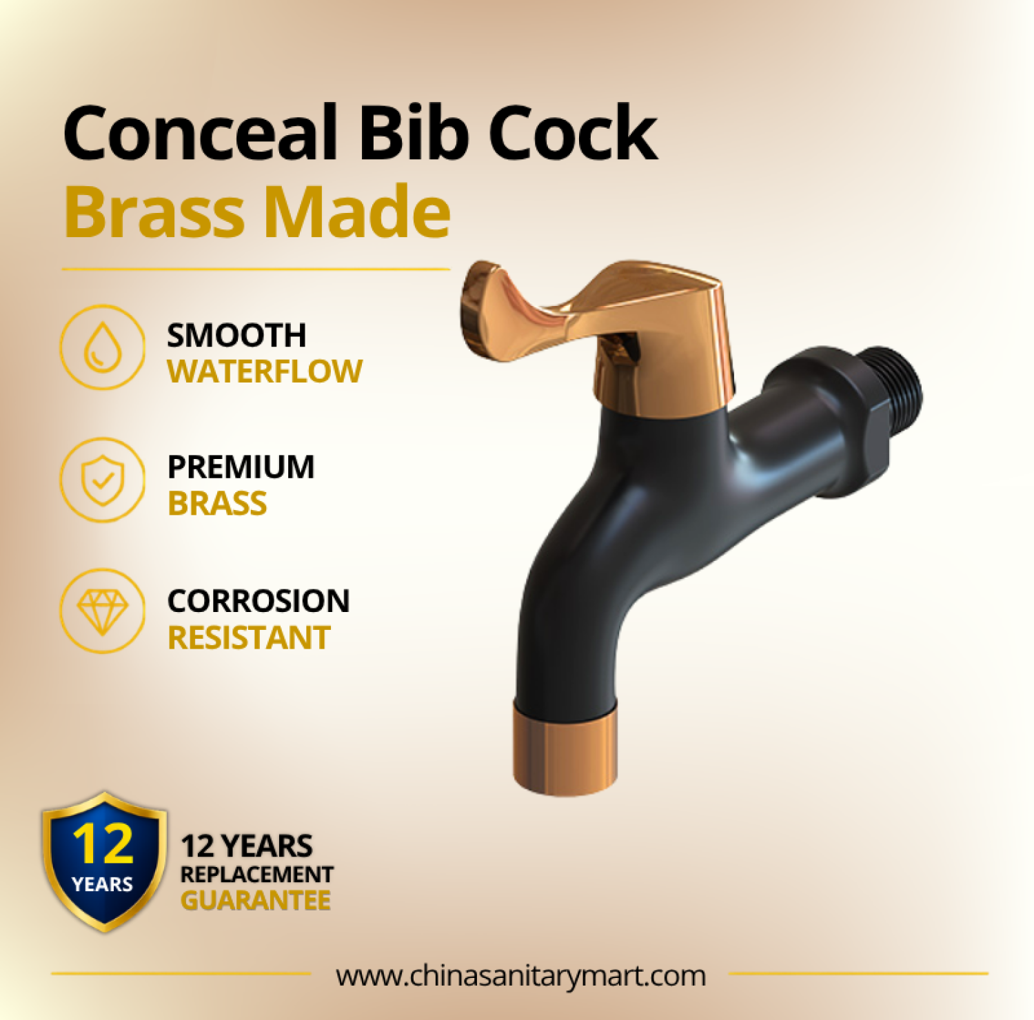 AST Conceal Bib Cock Neo Rose Gold Black, rose gold black bib cock, AST Neo bib cock, brass concealed bib cock, wall mounted bib cock, modern bathroom tap, rose gold bathroom tap, black brass bib cock