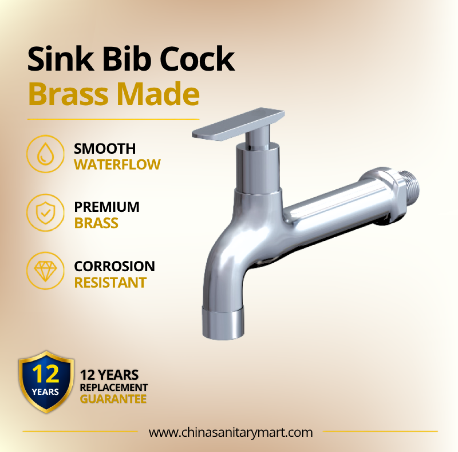 AST Sink Bib Cock Alena, Alena brass sink bib cock, AST chrome sink tap, brass bib cock, wall mounted sink tap, chrome bathroom tap, modern sink bib cock, curved sink tap