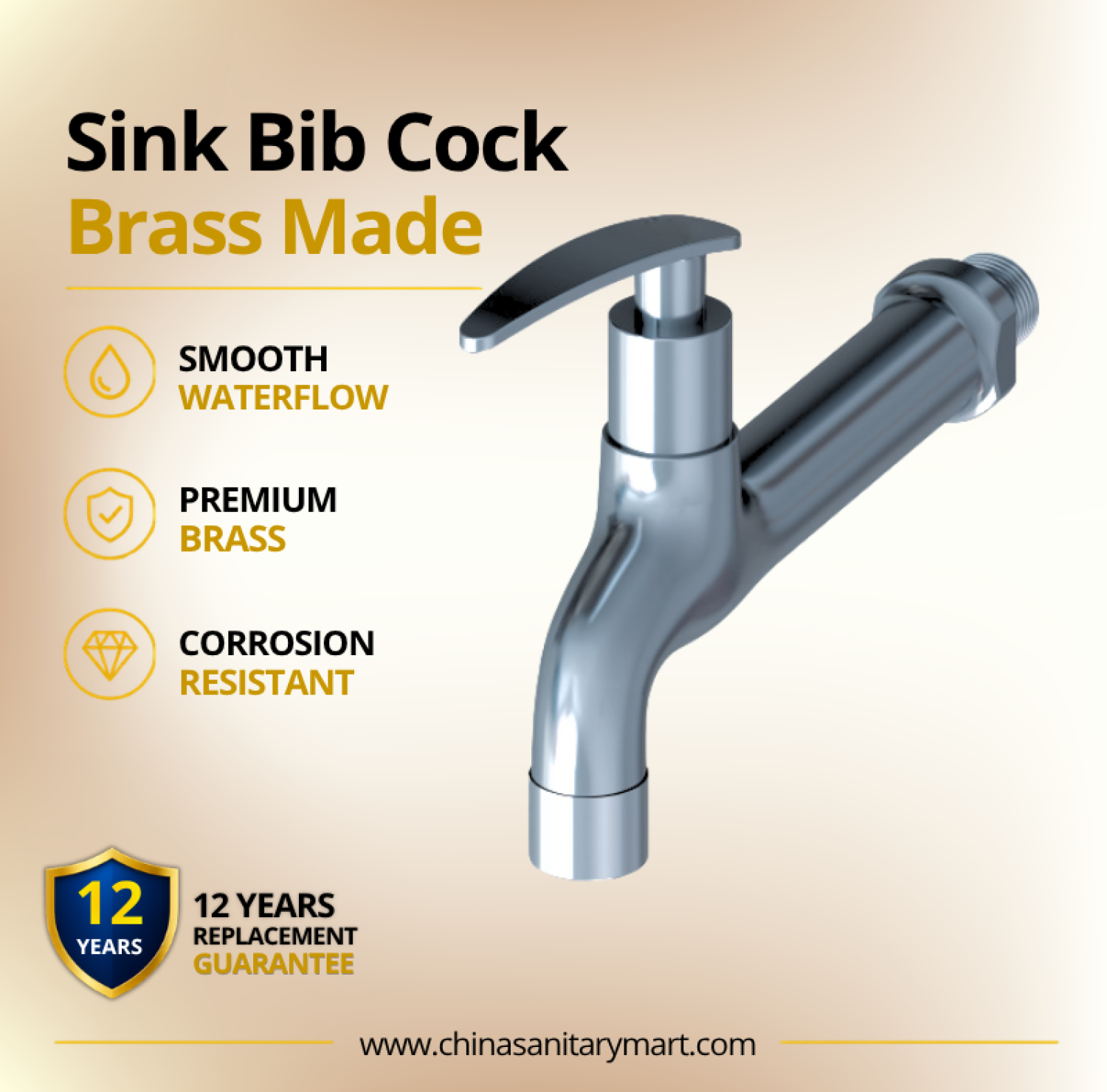 AST Sink Bib Cock Felis, Felis brass sink bib cock, AST chrome sink tap, brass bib cock, wall mounted sink tap, chrome bathroom tap, modern sink bib cock, curved sink tap