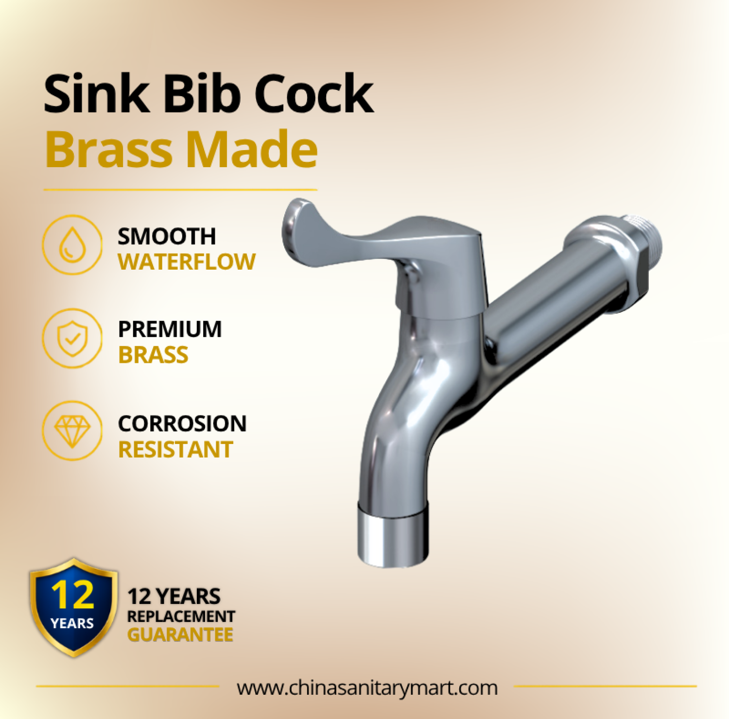 AST Sink Bib Cock Neo Chrome, Neo Chrome brass bib cock, AST chrome sink tap, wall mounted sink bib cock, brass bathroom tap, chrome sink tap, modern bib cock, curved sink tap