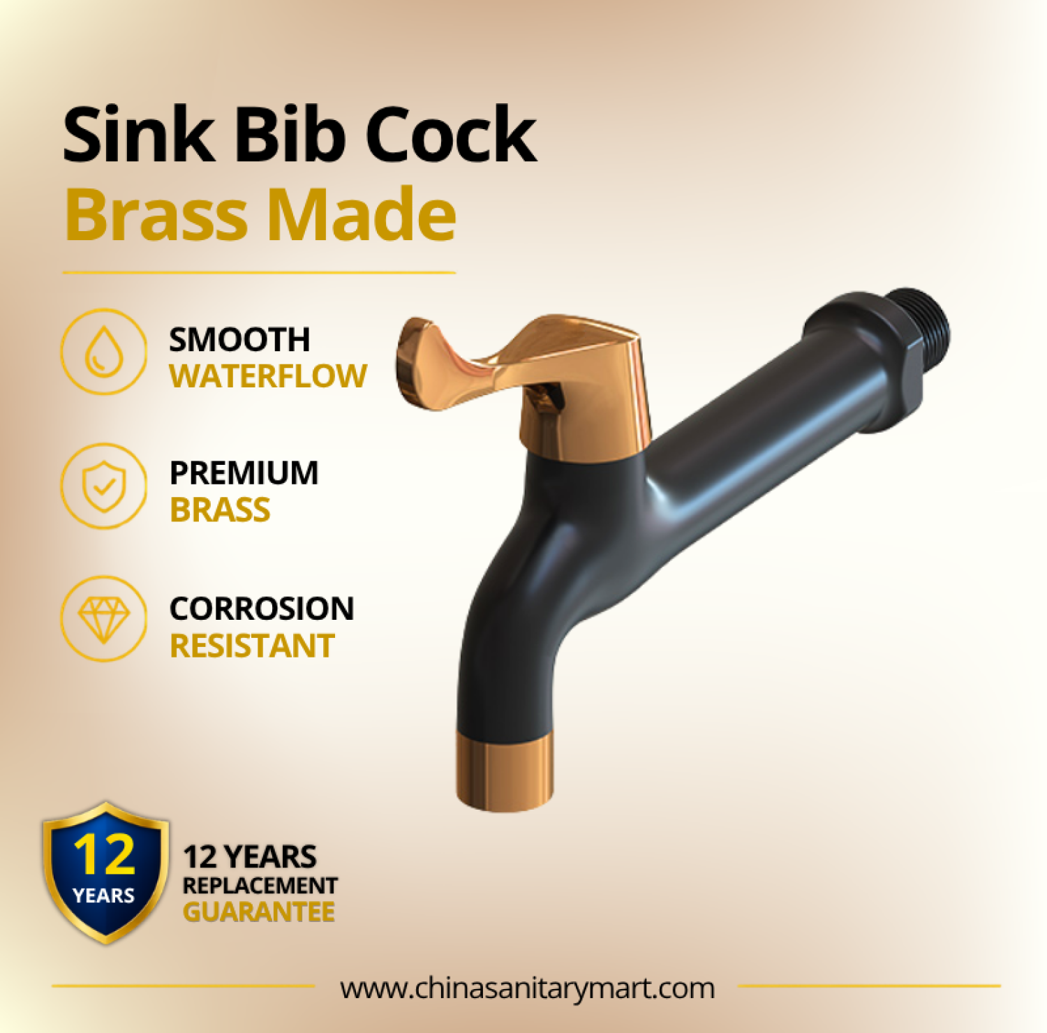 AST Sink Bib Cock Neo Rose Gold Black, rose gold black sink bib cock, AST brass sink tap, wall mounted bib cock, dual tone sink tap, bathroom brass tap, modern sink bib cock, rose gold tap
