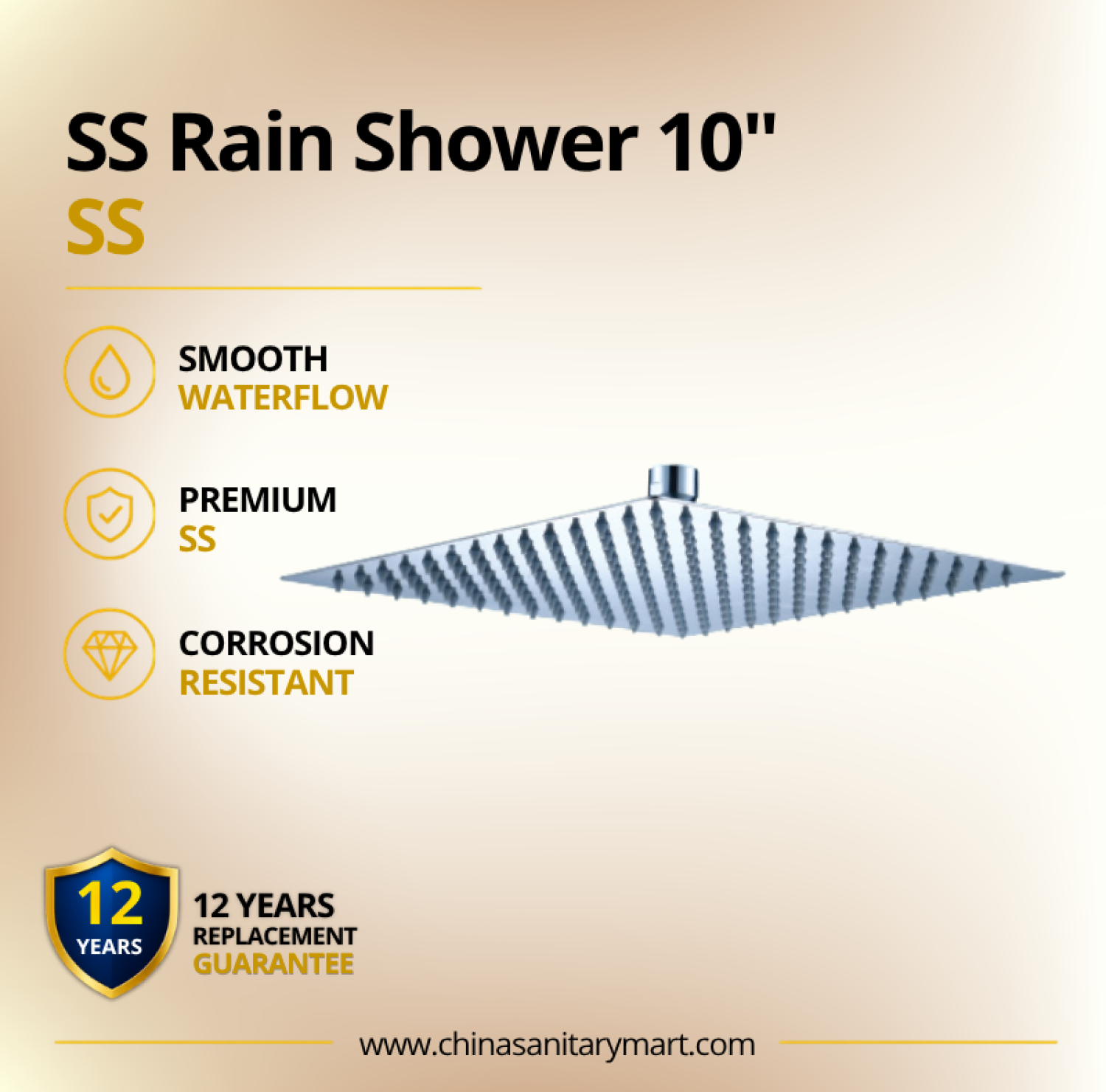 8 Inch Ast Rain Shower Square SS, stainless steel rain shower, square rain shower, 8 inch shower head, SS shower head, bathroom rain shower, chrome rain shower, Ast rain shower