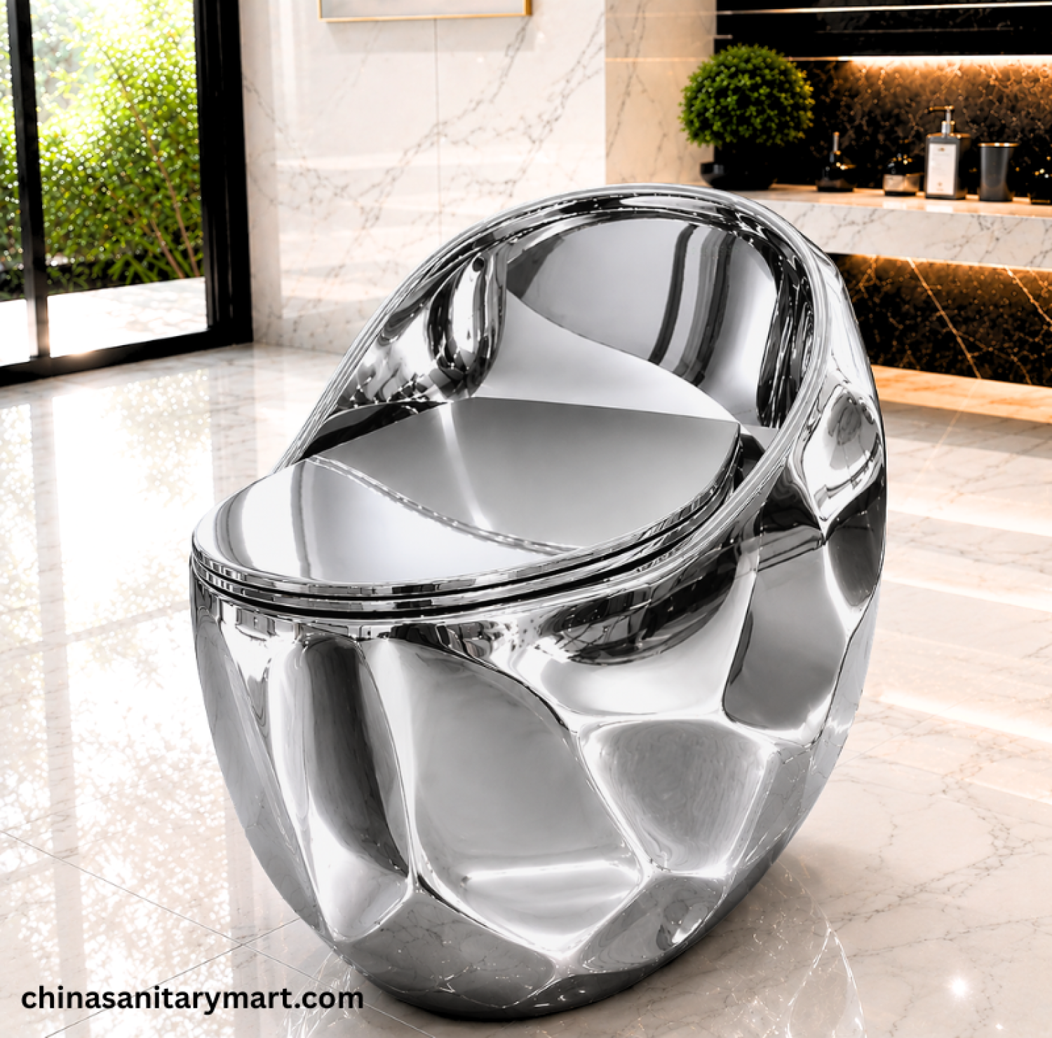 Italian Standard-M099S Peanut Commode Silver, Silver Peanut toilet, luxury silver commode, S Trap high commode, metallic silver toilet, 670x470x625mm Peanut toilet