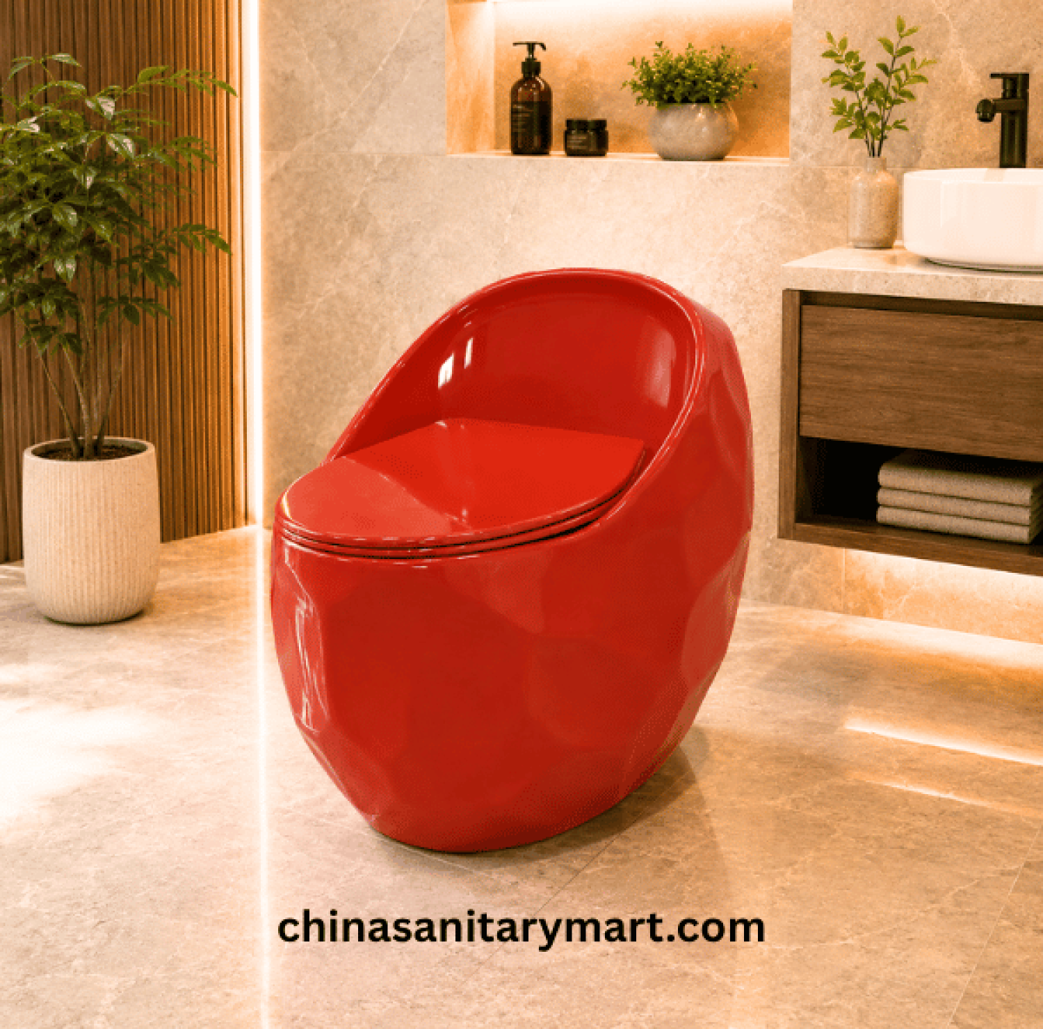Peanut Commode Red, Red Peanut toilet, glossy red commode, designer red toilet, S Trap high commode, luxury red toilet, 670x470x625mm Peanut commode