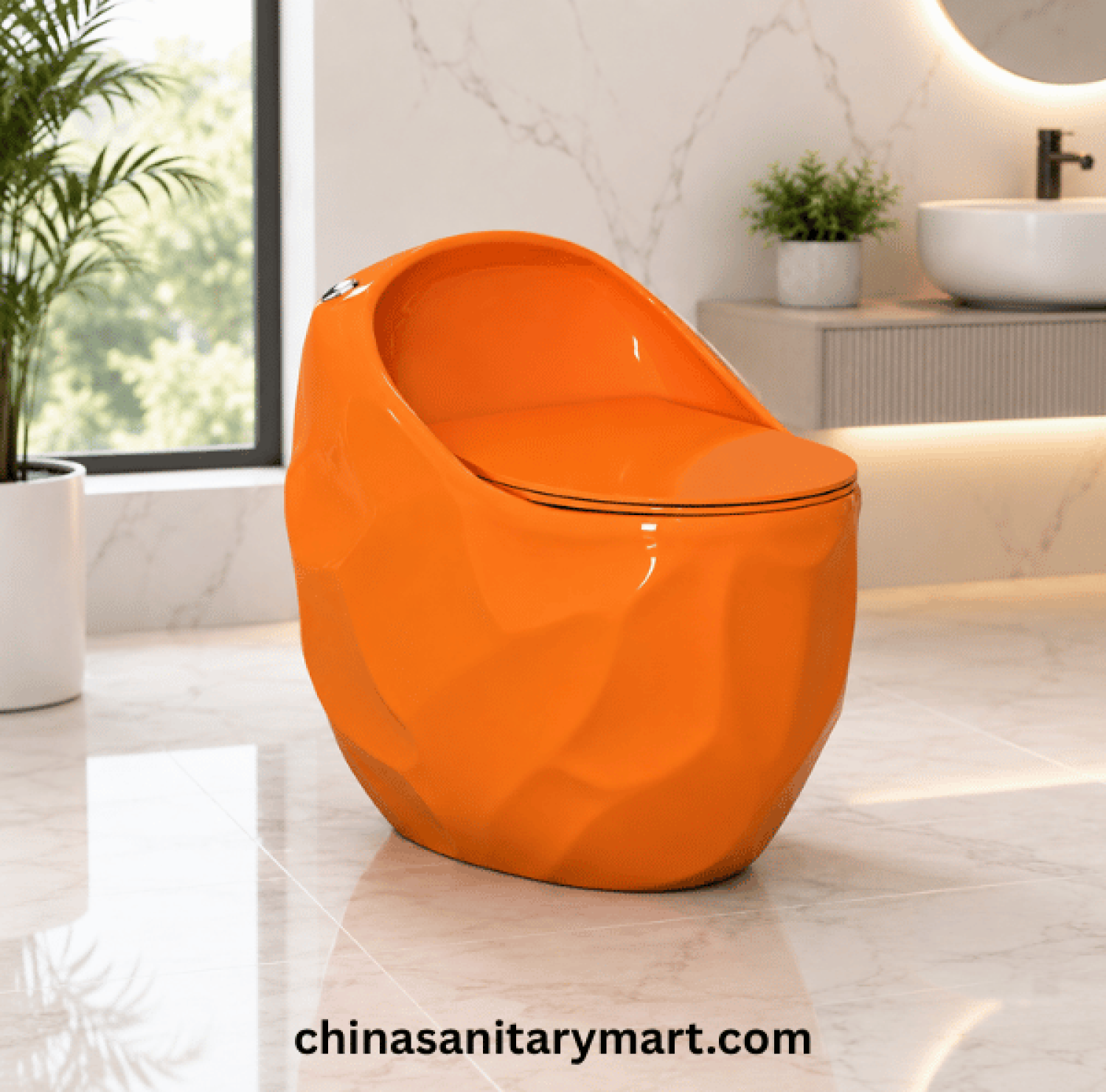 Peanut Commode Orange, Orange Peanut toilet, glossy orange commode, designer orange toilet, S Trap high commode, luxury orange toilet, 670x470x625mm Peanut commode