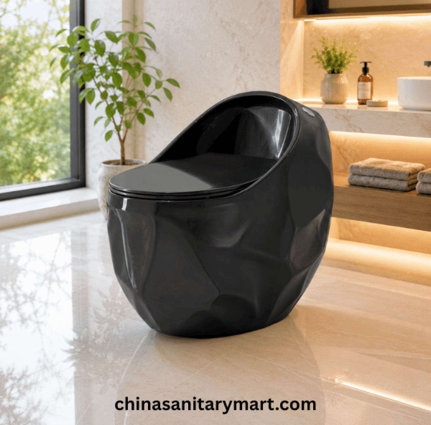 Peanut Commode Black, Black Peanut toilet, glossy black commode, designer black toilet, S Trap high commode, luxury black toilet, 670x470x625mm Peanut commode