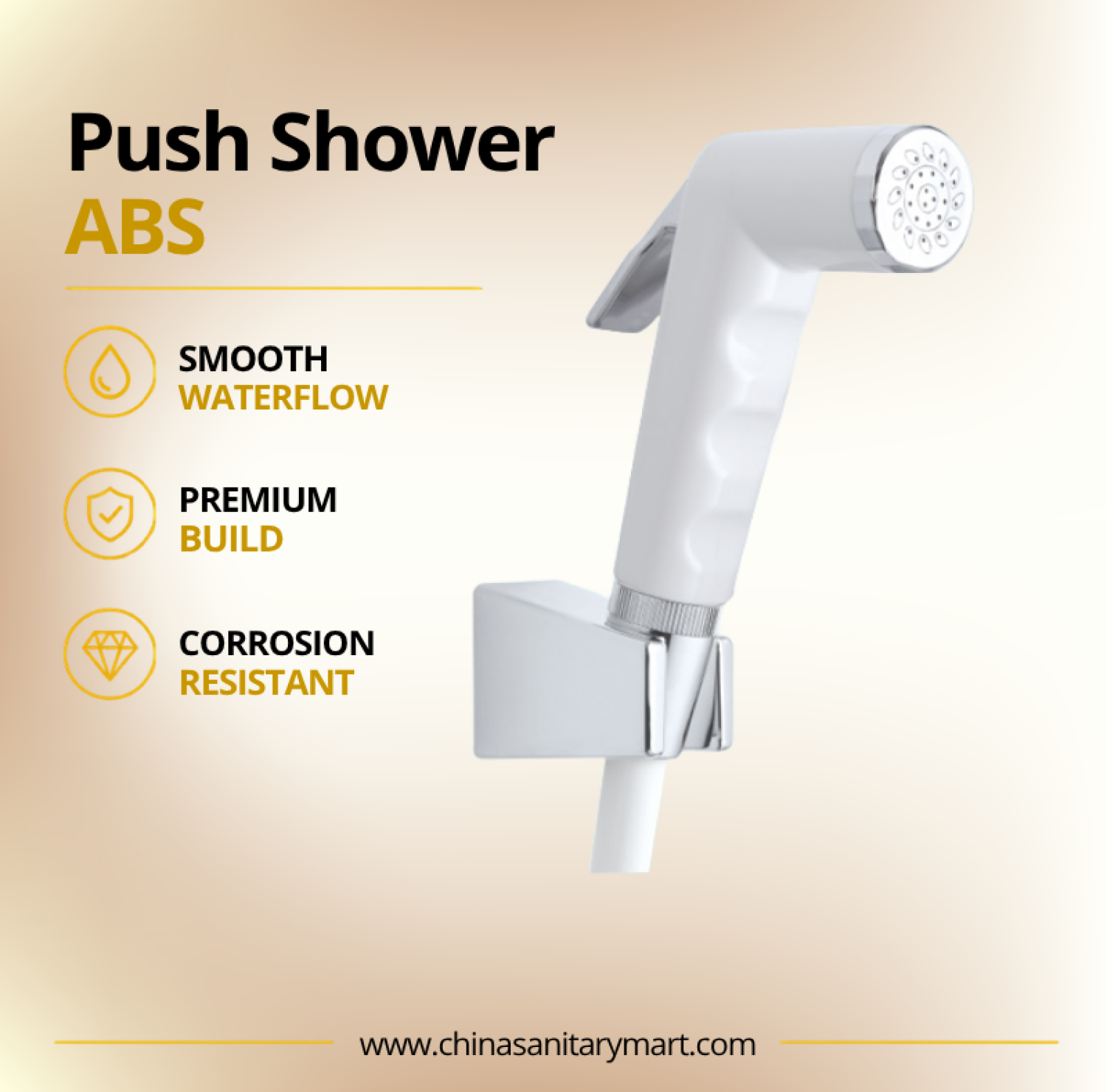 Ast Toilet Push Shower White Standard, white ABS toilet push shower, Ast health faucet, white health faucet, push health faucet, toilet hand shower, bathroom push shower, ABS toilet shower