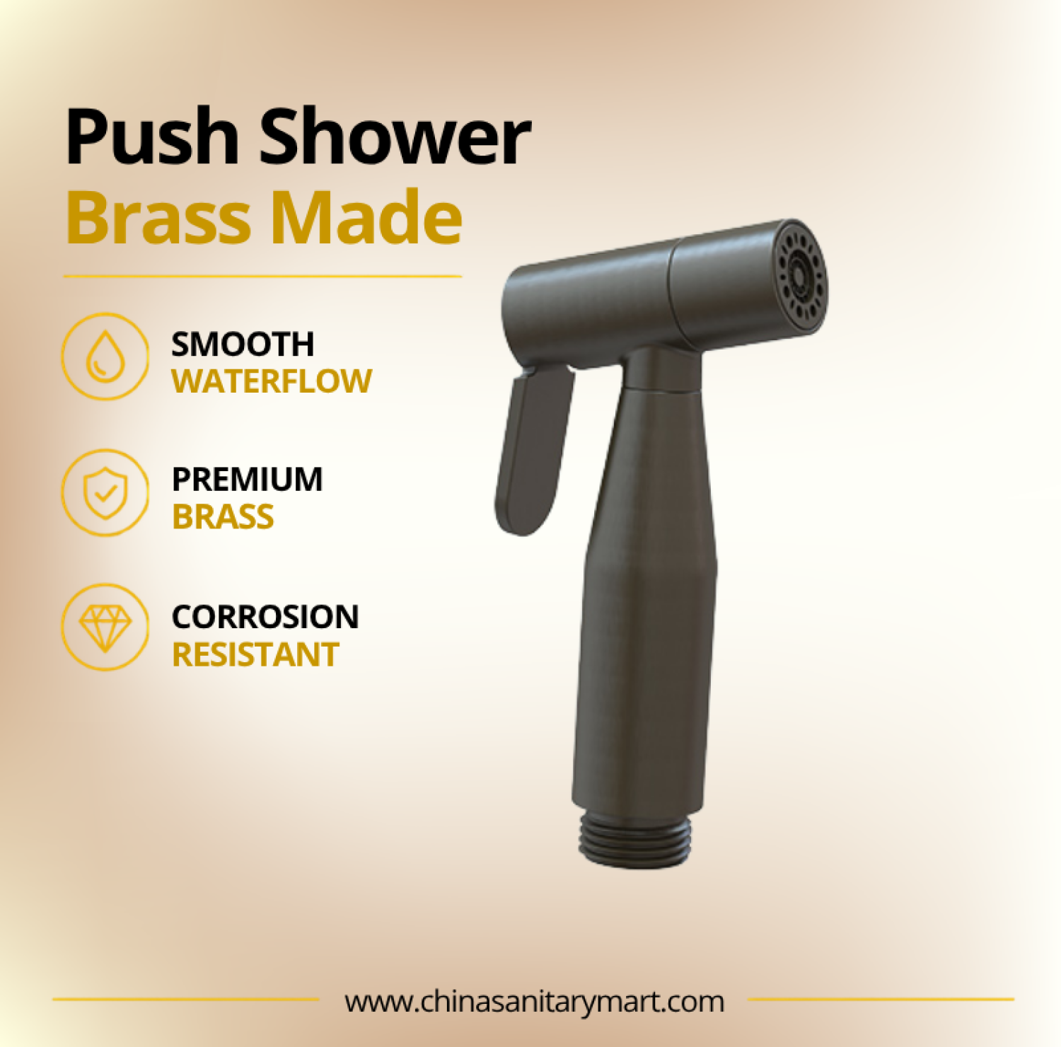 Ast Toilet Push Shower Titan, brass toilet push shower, Ast health faucet, push health faucet, toilet hand shower, Titan health faucet, dark finish push shower, brass bathroom shower