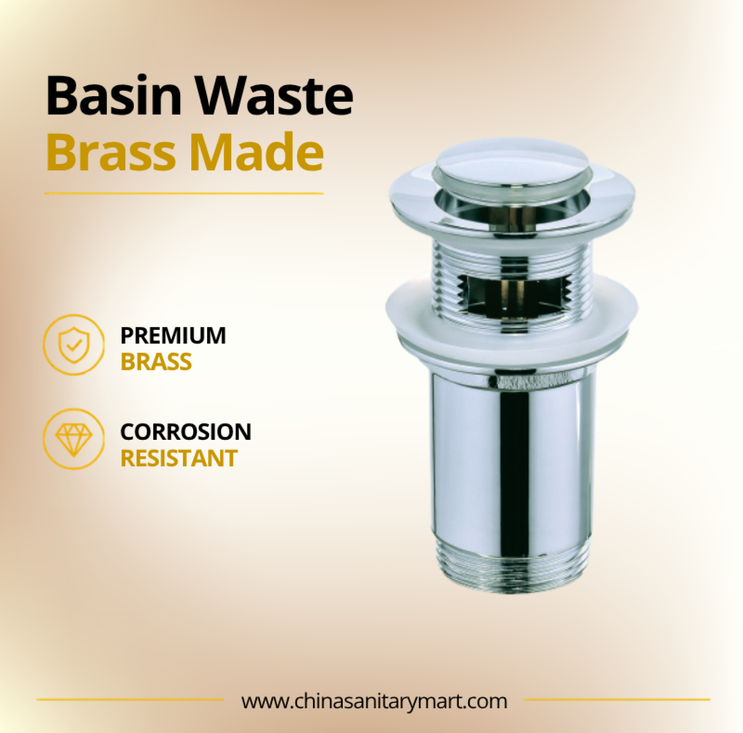 AST Basin Waste PopUp, Chrome brass basin waste, pop up basin waste, premium brass basin drain, Chrome basin drain, bathroom basin waste, AST PopUp waste, brass drain fitting