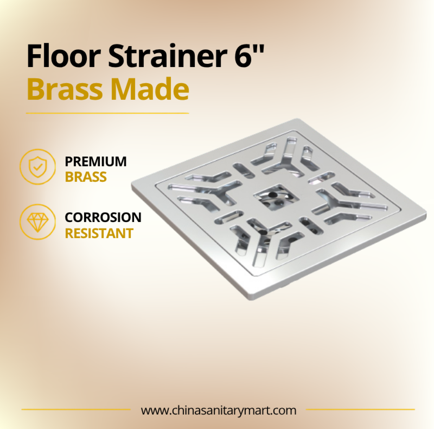 AST 6x6 Design Hole Floor Drain SS, 6 inch stainless steel floor drain, square floor strainer, design hole floor drain, bathroom floor drain, SS drain cover, AST floor strainer, stainless steel drain grille