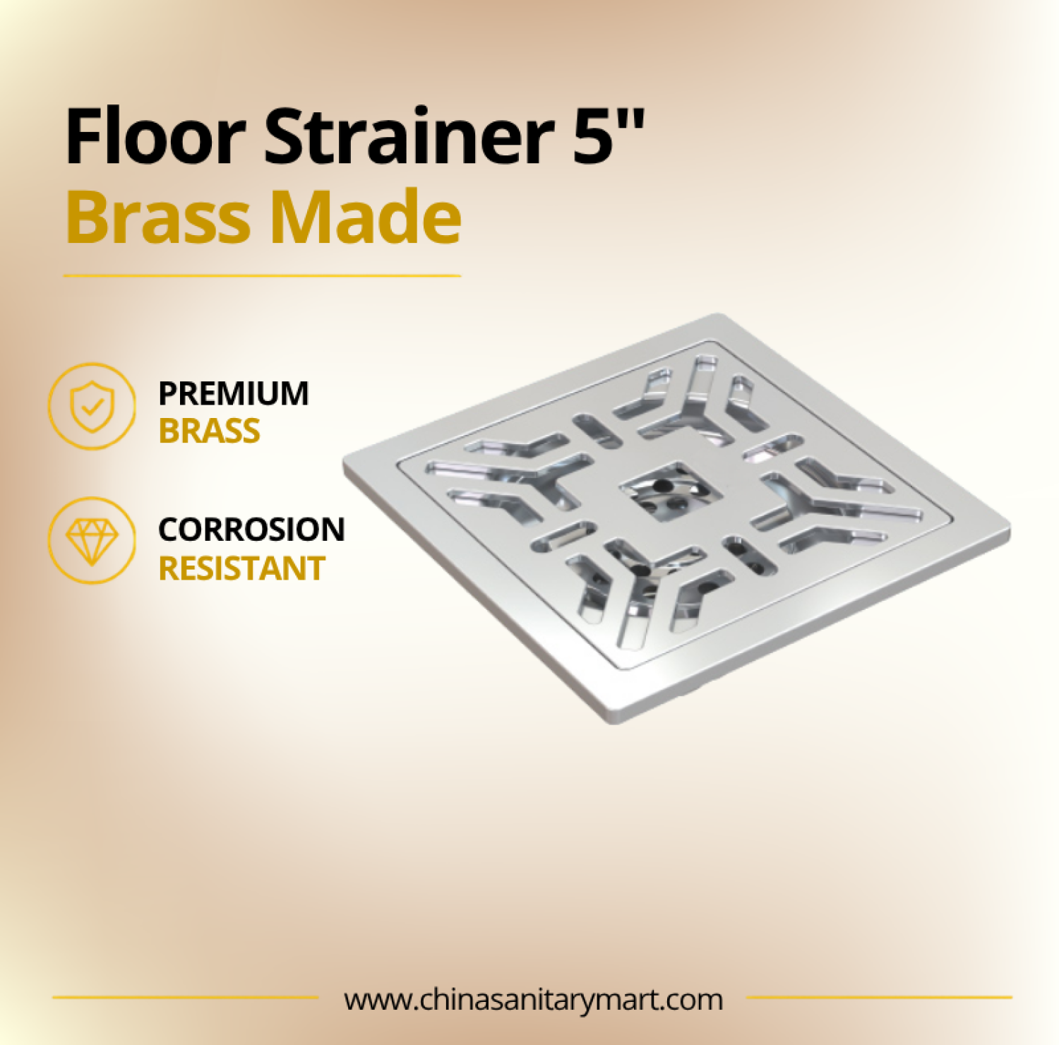 AST 5x5 Design Hole Floor Drain SS, 5 inch stainless steel floor drain, square floor strainer, design hole floor drain, bathroom floor drain, SS drain cover, AST floor strainer, stainless steel drain grille
