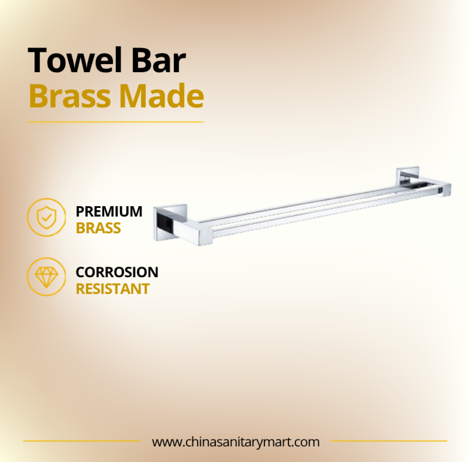 AST Bath Towel Bar Double Silver, silver brass double towel bar, chrome bathroom towel rack, wall mounted double towel holder, AST bathroom accessories, brass towel rack
