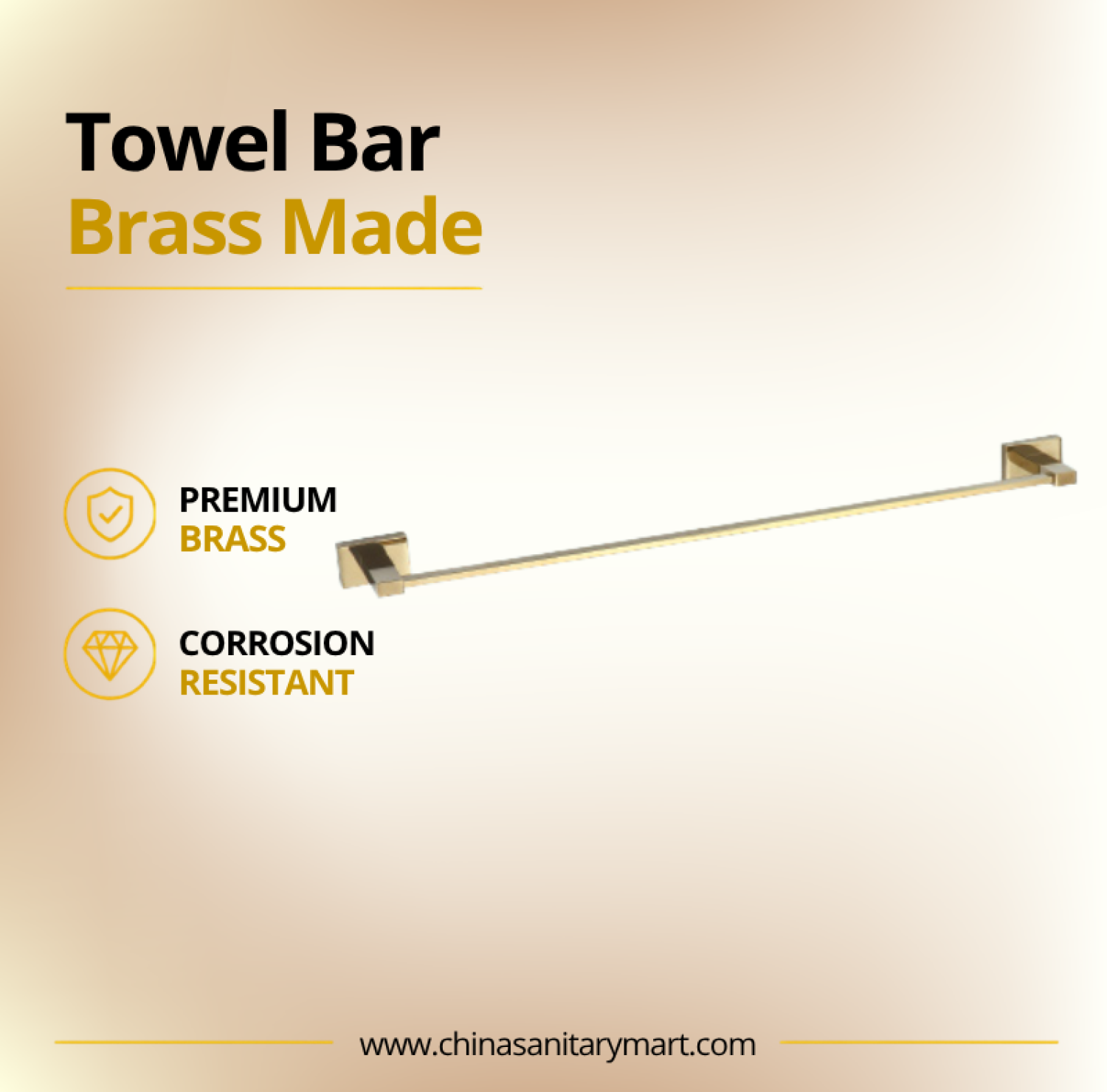 AST Bath Towel Bar Golden, golden brass towel bar, gold bathroom towel rack, wall mounted golden towel holder, AST bathroom accessories, premium brass towel rack