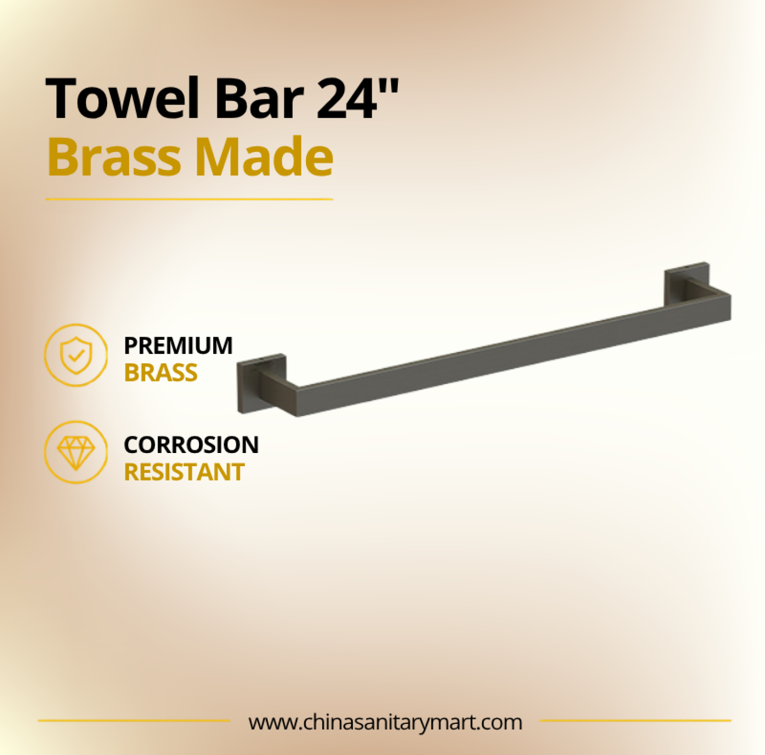 AST Bath Towel Bar Square Titan 24 Inch, 24 inch Titan towel bar, square brass towel rack, wall mounted bathroom towel holder, AST towel bar, premium brass bathroom accessory
