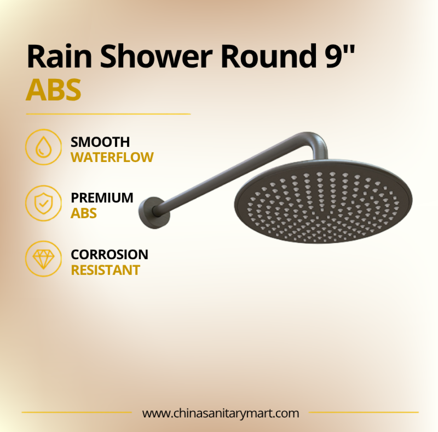 9 Inch Ast Rain Shower Round Titan, Titan brass rain shower, round rain shower, 9 inch shower head, Titan shower head, bathroom rain shower, premium rain shower, Ast rain shower
