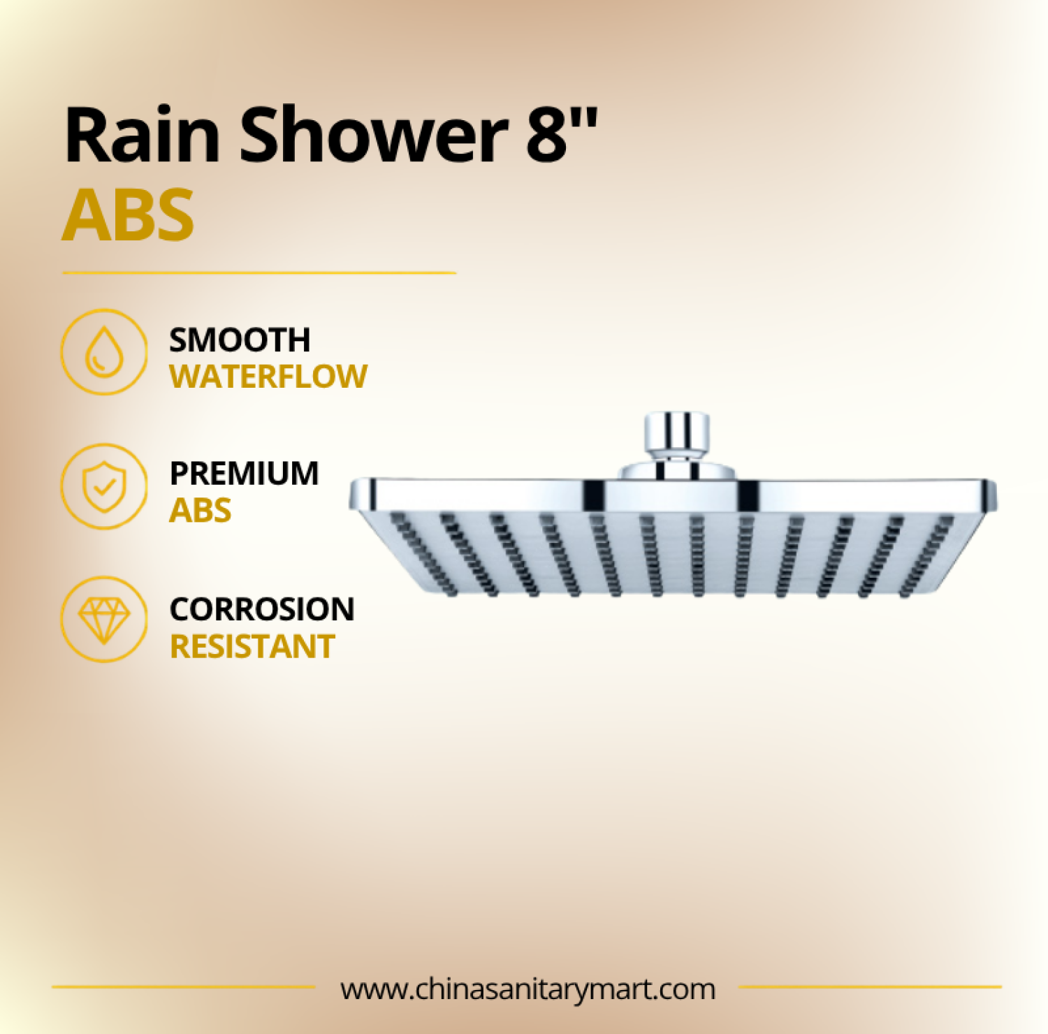8 Inch Ast Rain Shower Square Ceiling Mount, square ceiling rain shower, 8 inch brass shower head, chrome rain shower, ceiling mount shower, square shower head, Ast rain shower, bathroom shower