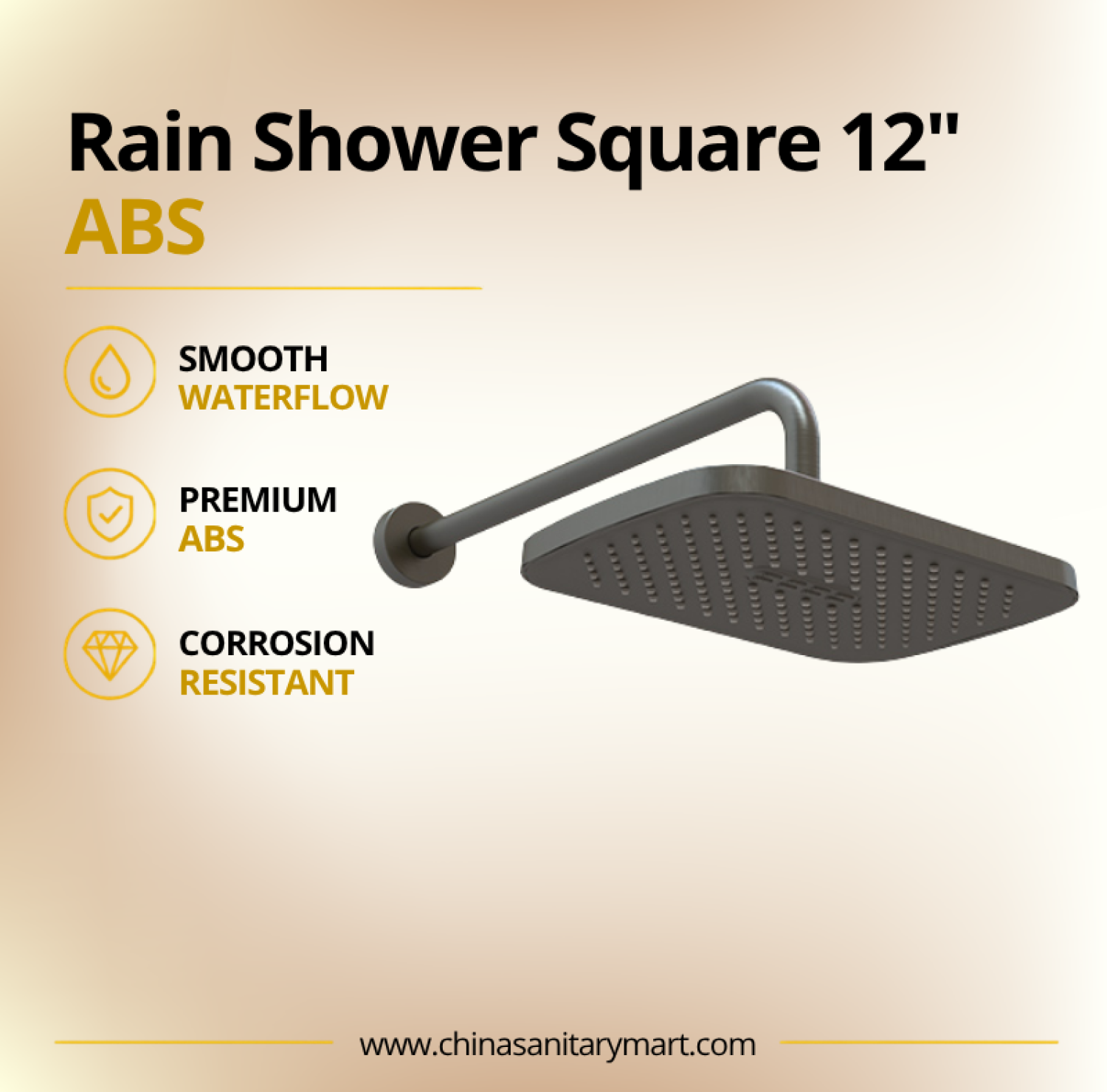 12 Inch Ast Rain Shower Square Titan, Titan brass rain shower, square rain shower, 12 inch shower head, Titan shower head, bathroom rain shower, premium rain shower, Ast rain shower