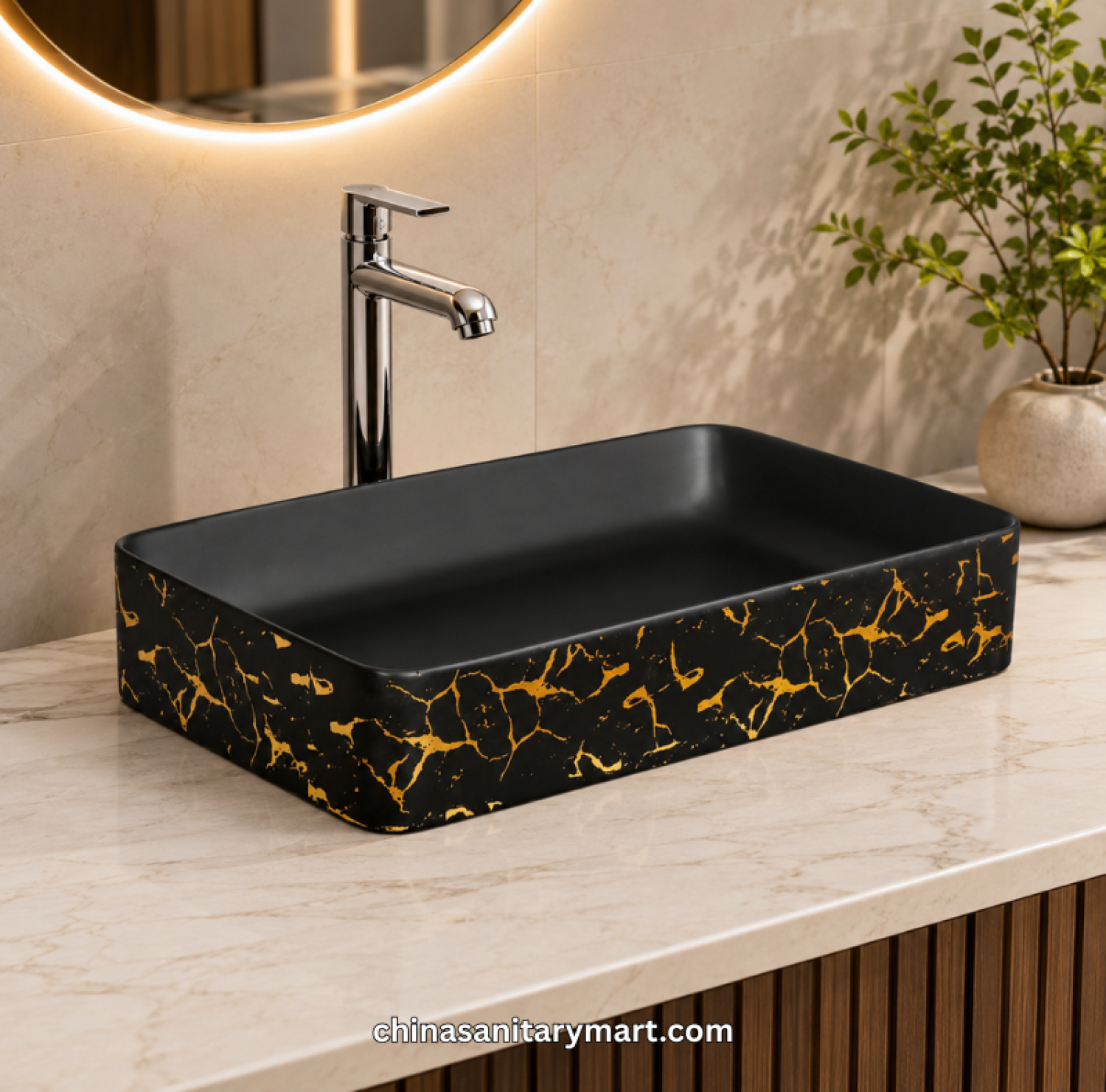 14x24 Top Basin, 14 24 Inch Basin, Golden Shock Pattern Basin, Black Top Basin, Black Gold Basin, Rectangle Top Basin, Designer Basin, Luxury Bathroom Basin, Countertop Basin, Golden Pattern Wash Basin