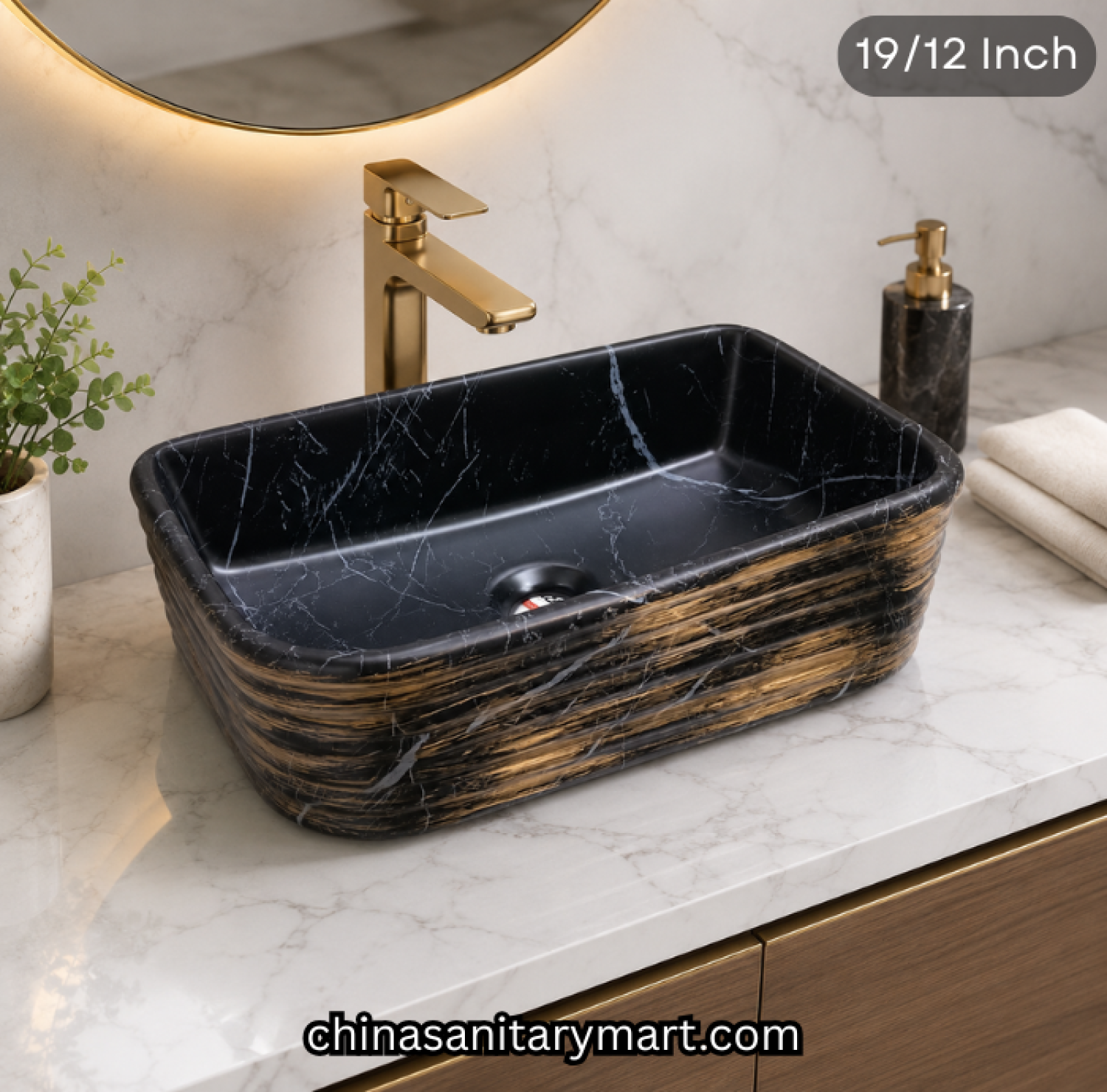 19x12 inch silver veins black golden top basin, black gold rectangle basin, silver vein top basin, designer countertop basin, luxury bathroom basin