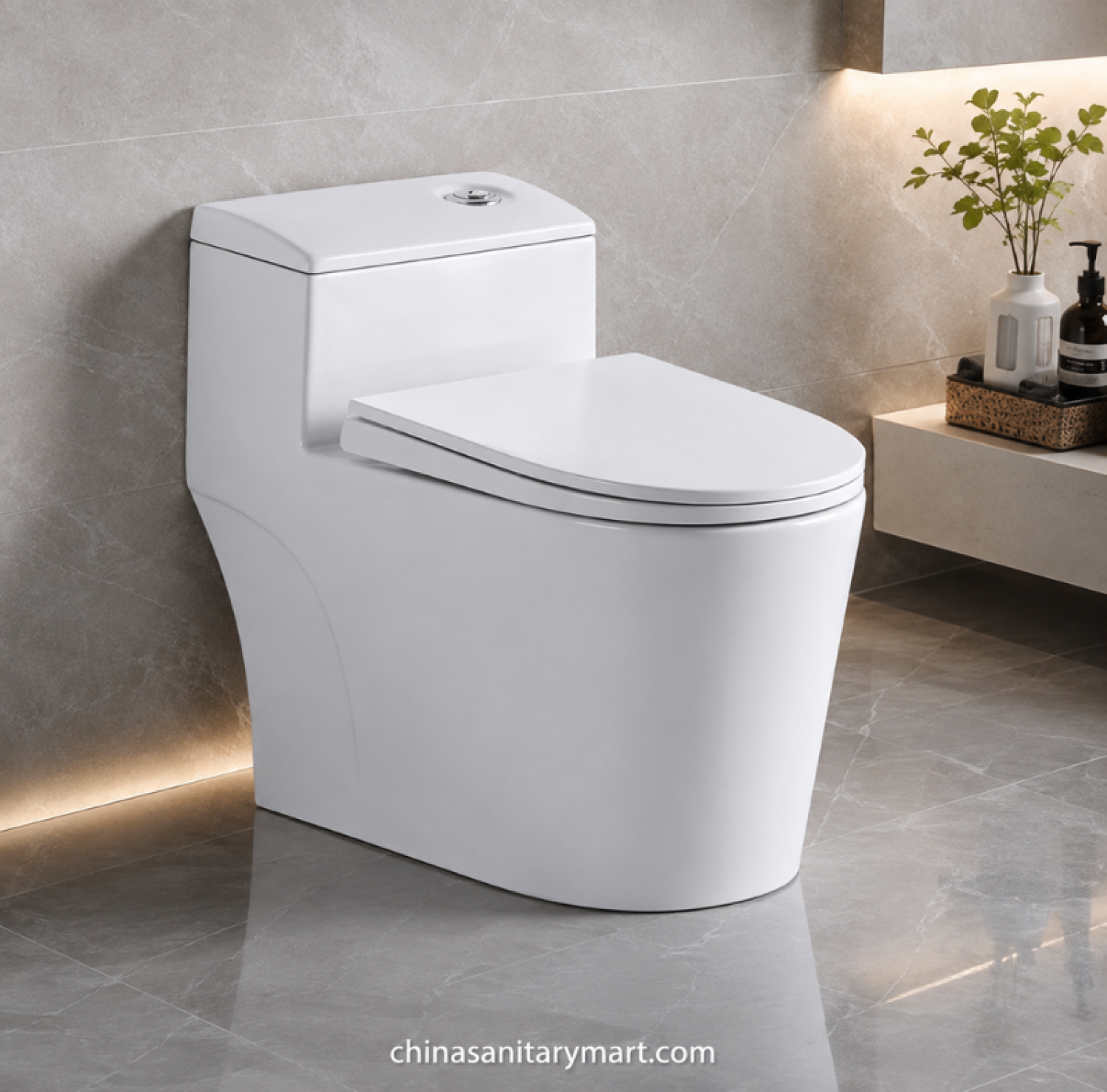 GLZ-1074 One Piece Toilet Tornado-4D, 12 inch S-Trap toilet, rimless siphonic toilet, soft close toilet, fully glazed trapway, 28.5x15.5x25 inch toilet