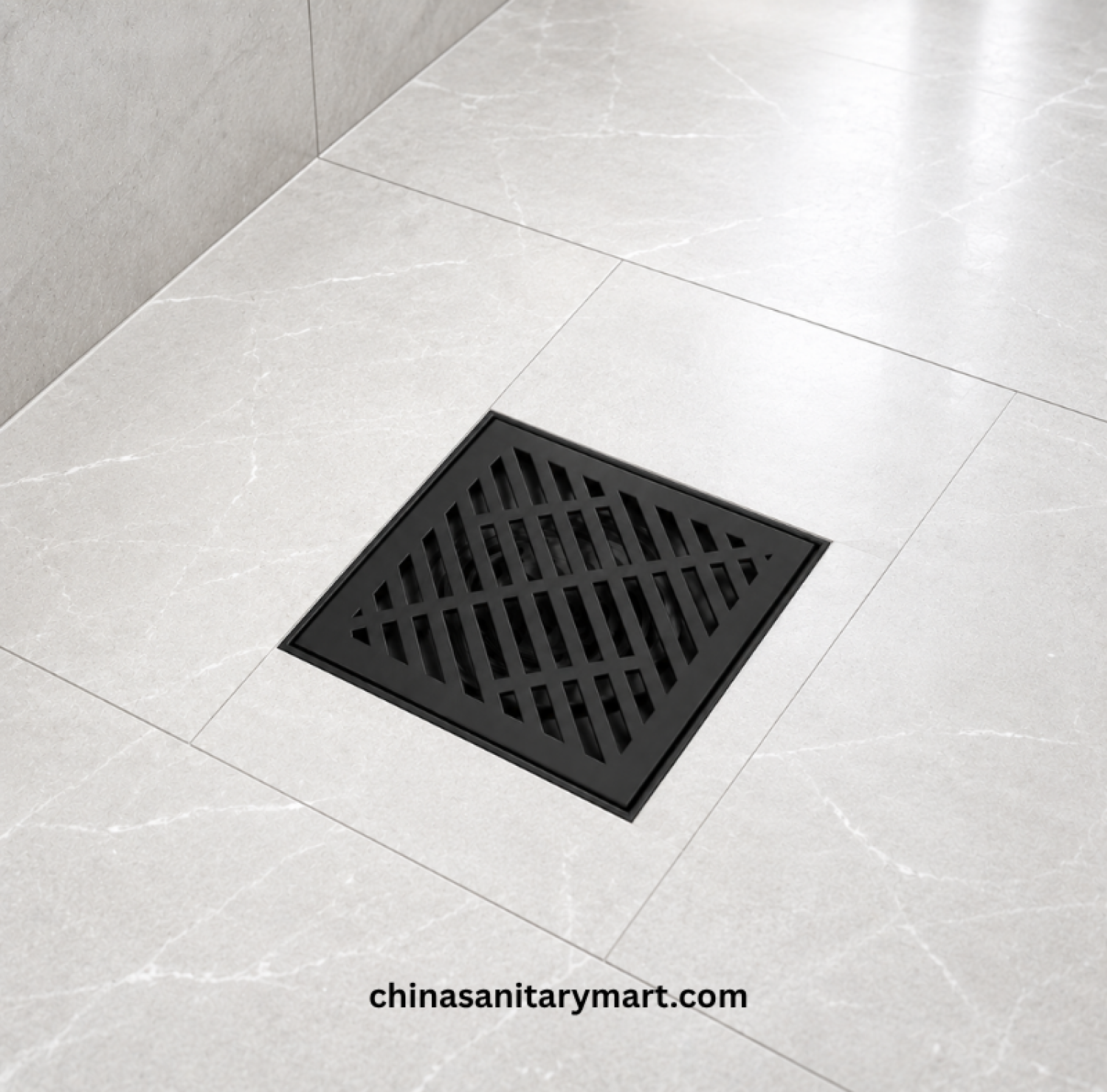 5x5 Inch ENM 203M Matte Black Floor Drain, matte black bathroom floor drain, black square floor drain, cross slot drain, shower drain, bathroom drain