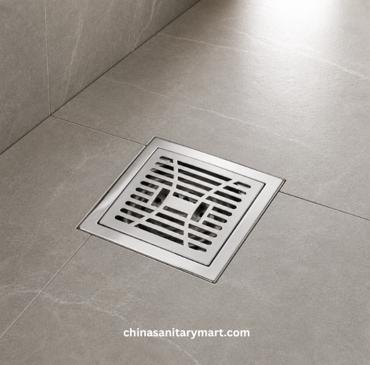5x5 Inch ENM 204CP Chrome Polish Floor Drain, chrome bathroom floor drain, chrome square drain, cross slot floor drain, shower drain, bathroom waste drain