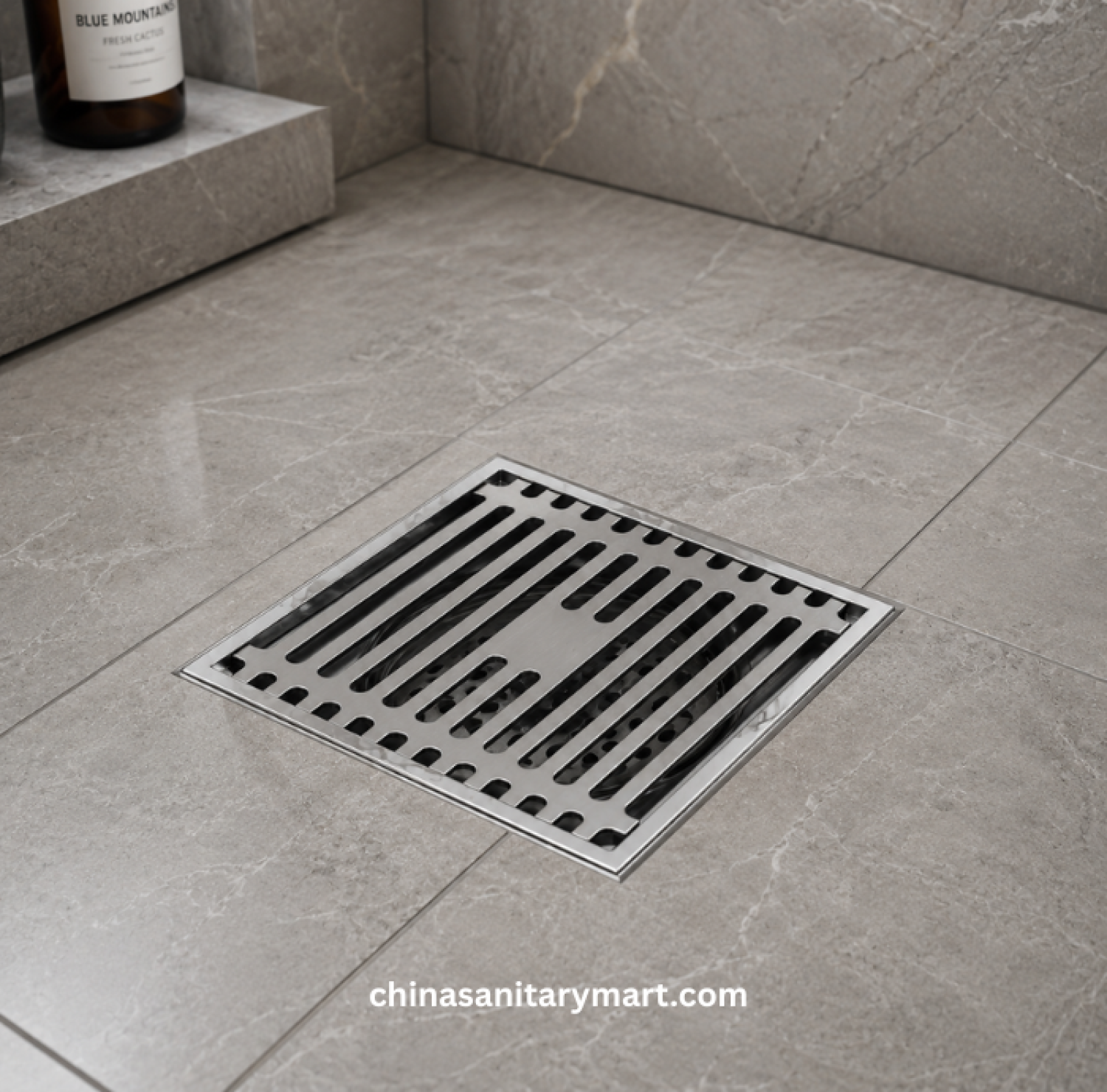 5x5 Inch ENM VIP Model Bathroom Floor Drain, VIP square floor drain, chrome bathroom drain, vertical slot floor drain, shower drain, bathroom waste drain