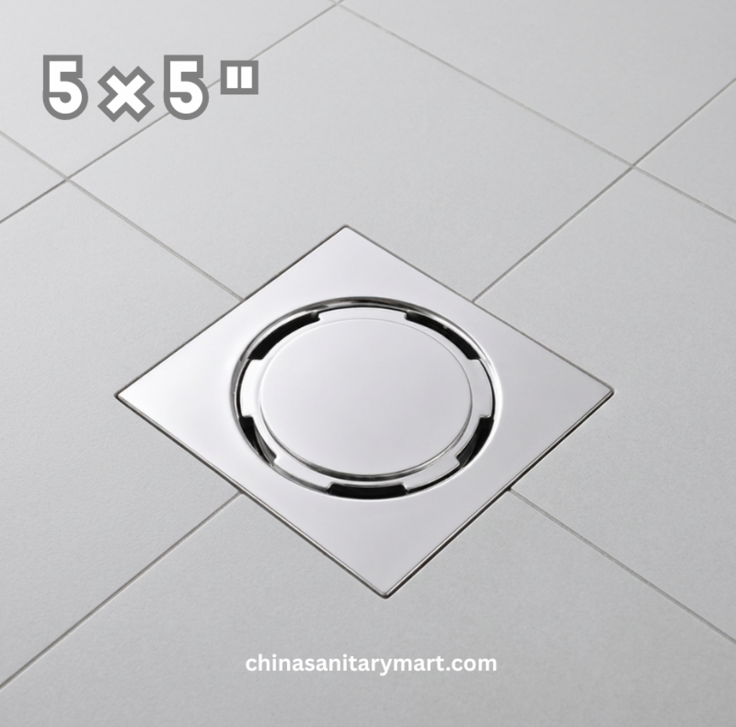 5x5 Inch FD-1773 Nushan Round Cover Bathroom Floor Drain, Nushan floor drain, round cover drain, chrome bathroom drain, square shower floor drain