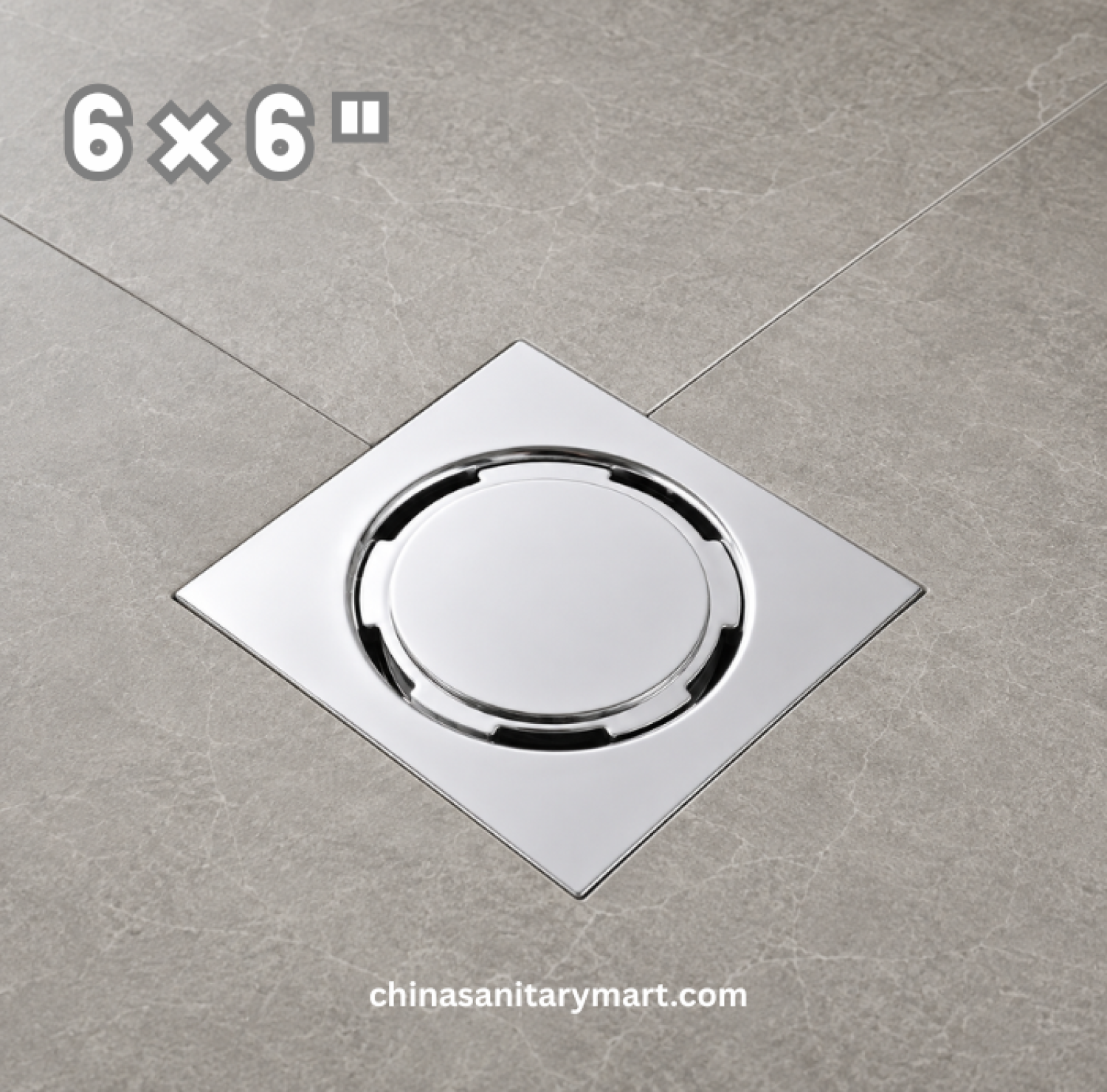 6x6 Inch FD-1772 Nushan Round Cover Bathroom Floor Drain, Nushan floor drain, round cover drain, chrome bathroom drain, square shower floor drain