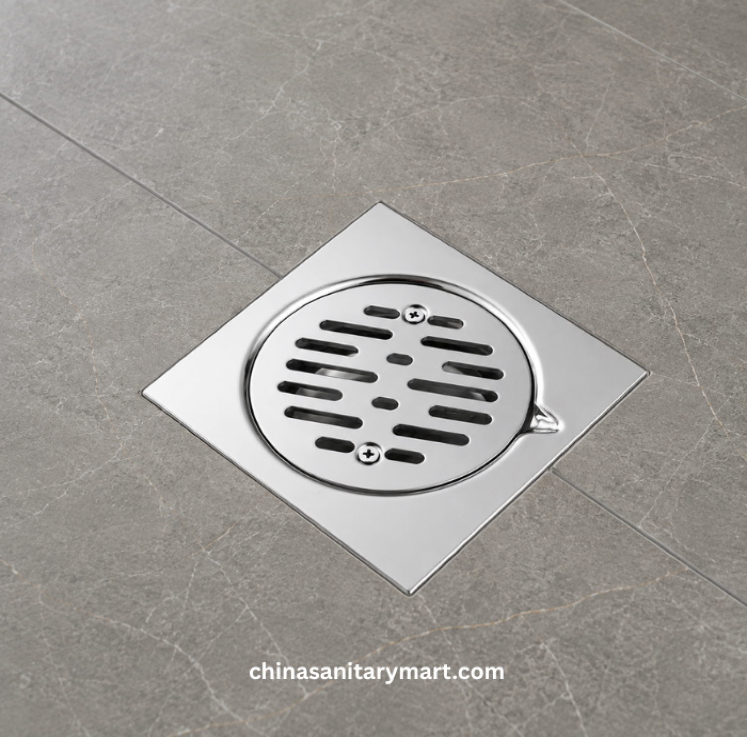 6x6 Inch Volk Model Square Round Cover Drain, square bathroom floor drain, round cover floor drain, Volk bathroom drain, shower floor drain
