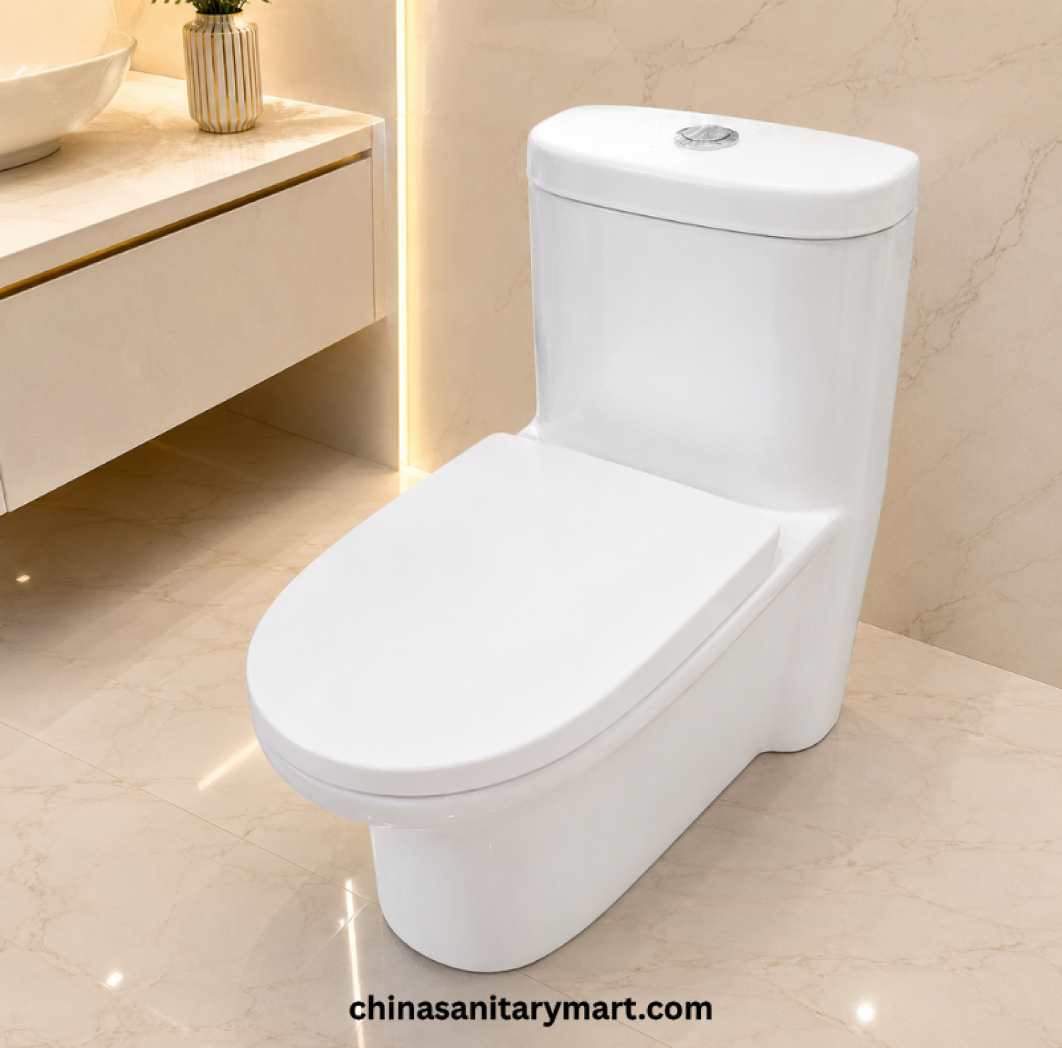 GLZ-1090S Tornado Jet Flush Commode, 15x27 inch one piece commode, white bathroom toilet, tornado flush toilet, modern one piece toilet