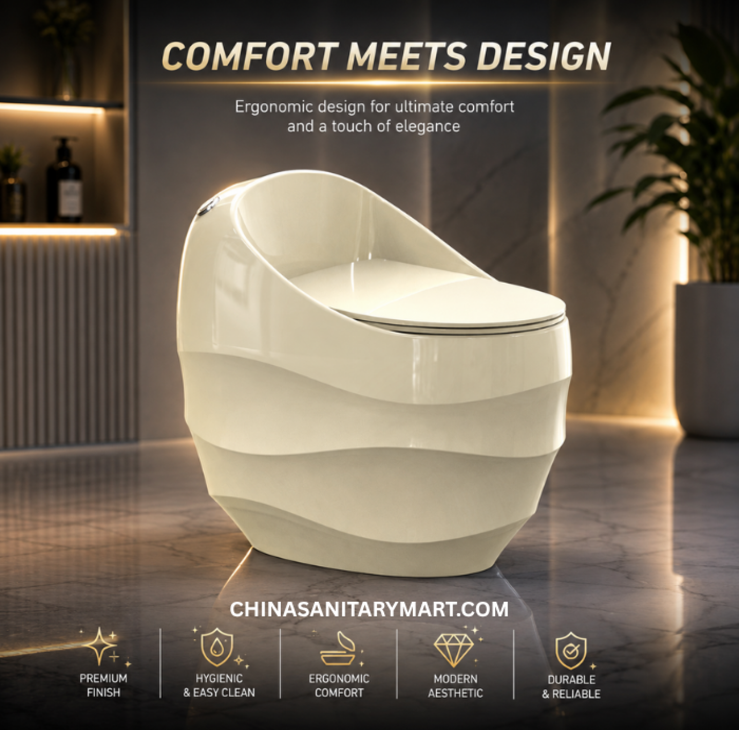 Offwhite Marble Shed Wave D Commode 26x19x24 Inch, Offwhite D Shape Commode, Offwhite Marble Toilet Commode, Shed Wave Commode