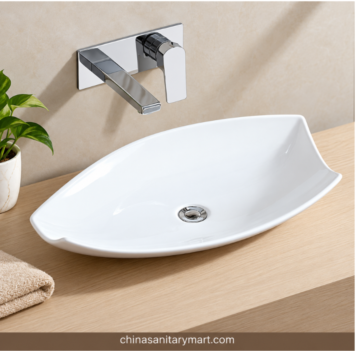 15x29 inch ARAB 8216 top basin, curved white ceramic basin, 29x15 inch countertop basin, modern bathroom top basin