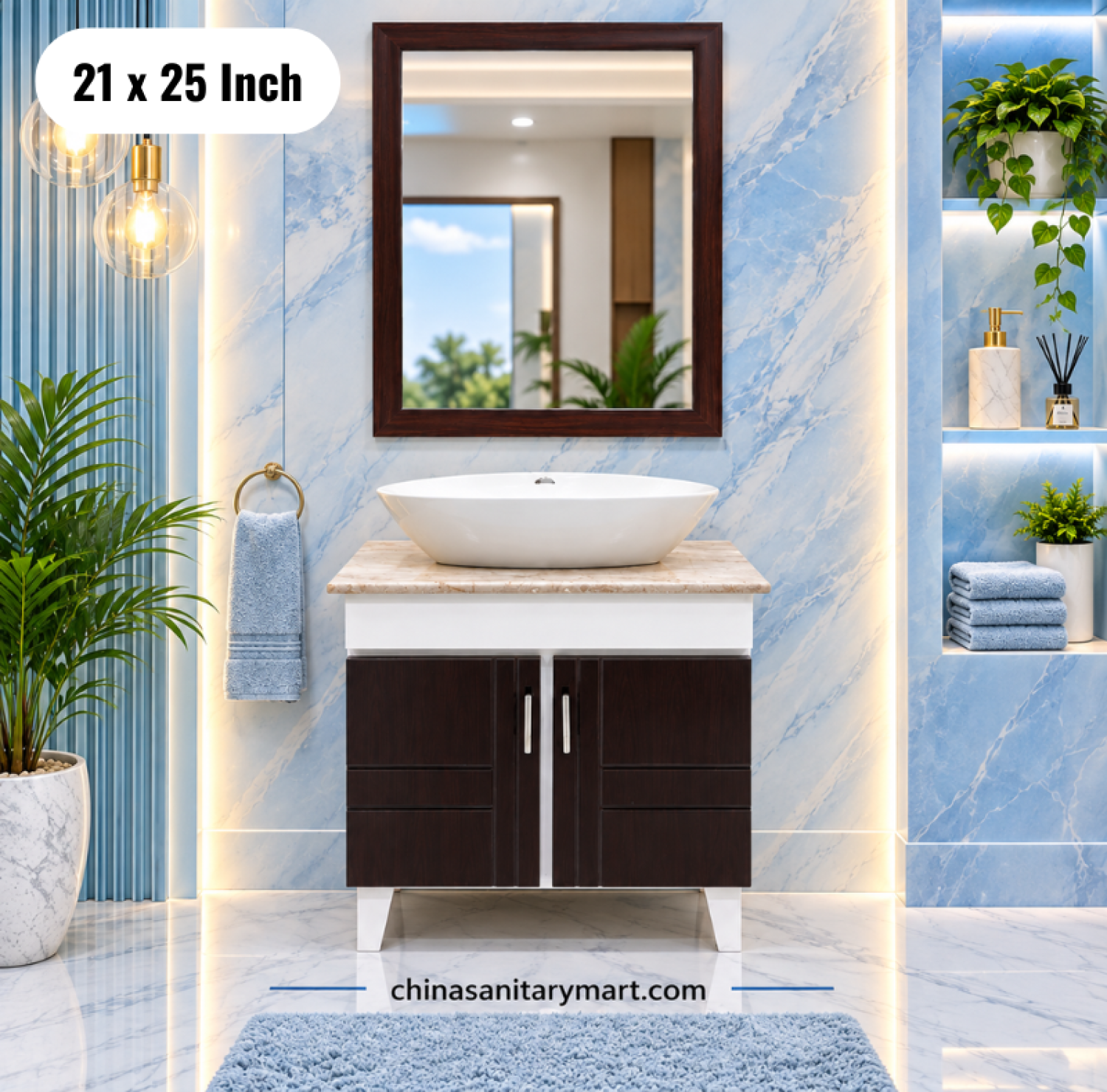 21x25 inch wooden basin cabinet, wooden bathroom vanity, top basin cabinet set, bathroom cabinet with mirror, wooden texture vanity