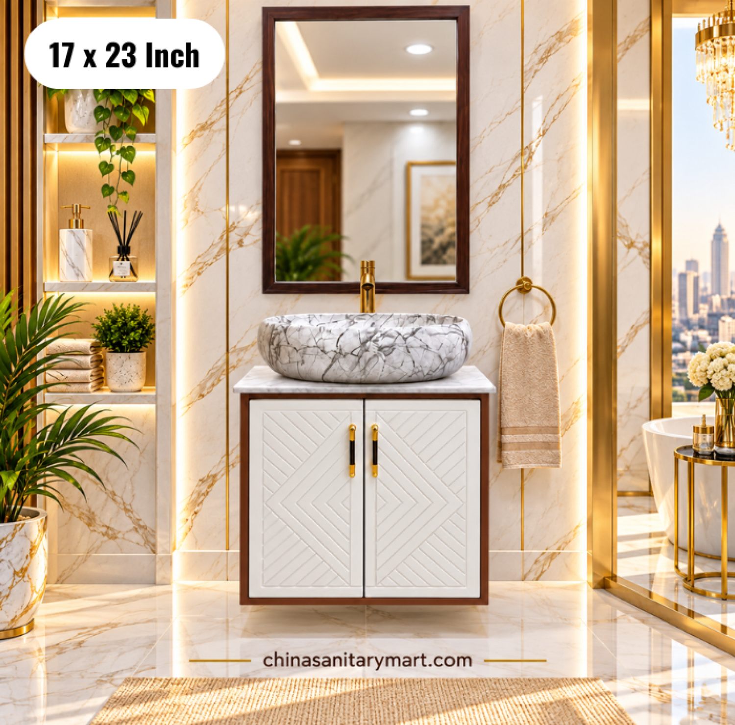 17x23 white basin cabinet, white bathroom vanity, white top basin cabinet with faucet, basin cabinet with mirror, white bathroom vanity Bangladesh