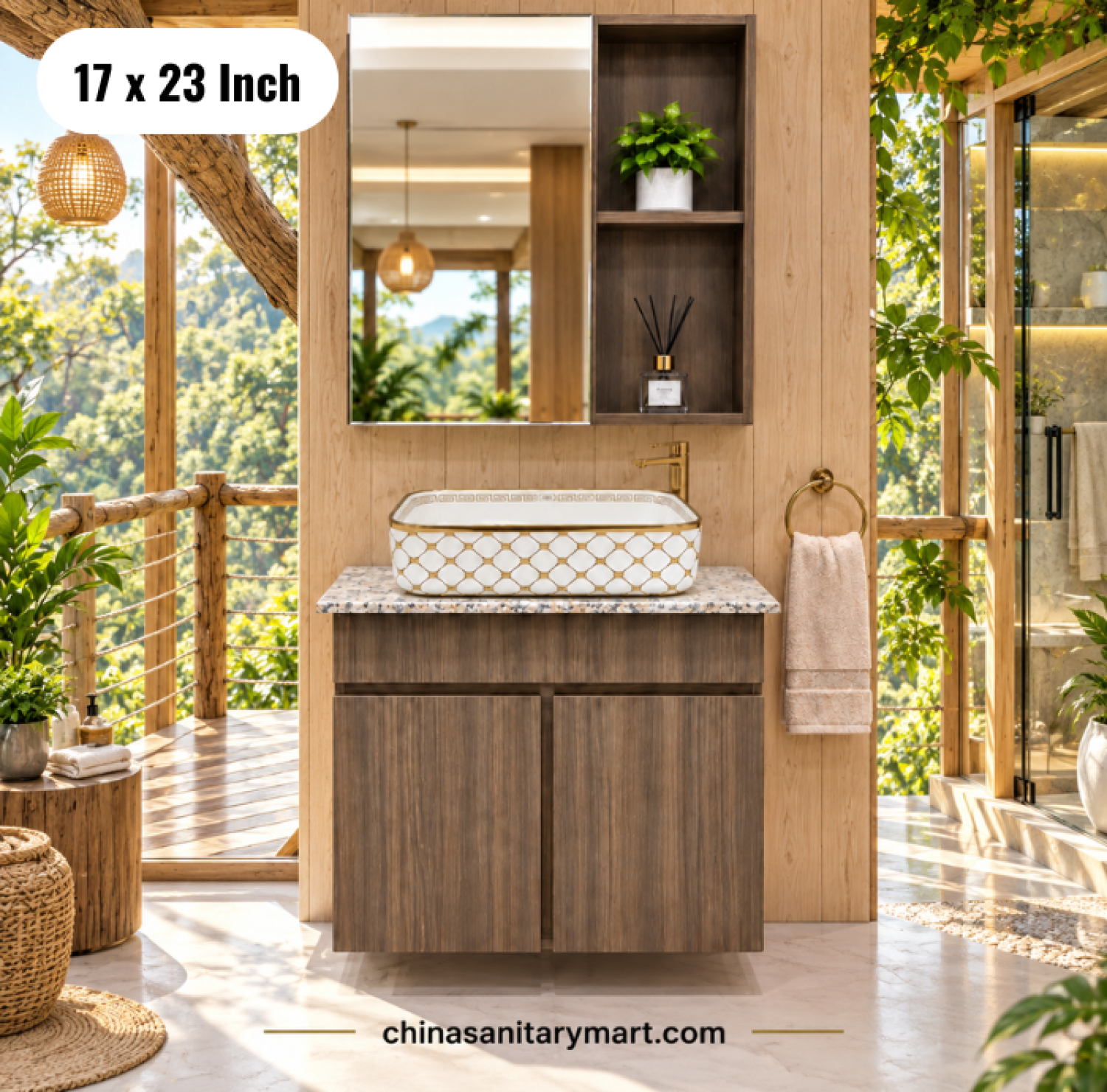 17x23 wooden basin cabinet, wooden bathroom vanity, top basin cabinet with mirror box, wooden basin vanity with storage, bathroom cabinet Bangladesh