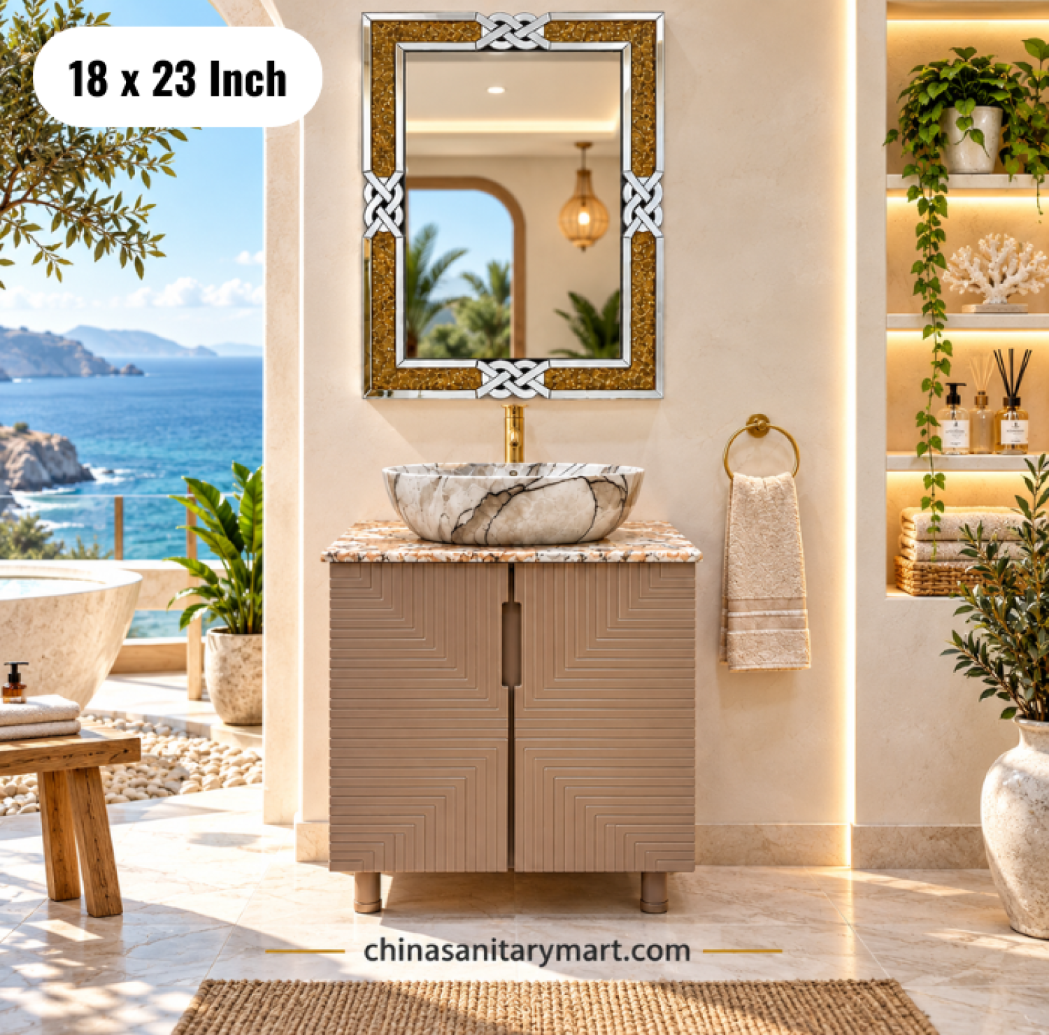18x23 pink basin cabinet, pink bathroom vanity with top basin, pink basin cabinet with faucet and mirror, pink bathroom vanity set, bathroom cabinet Bangladesh