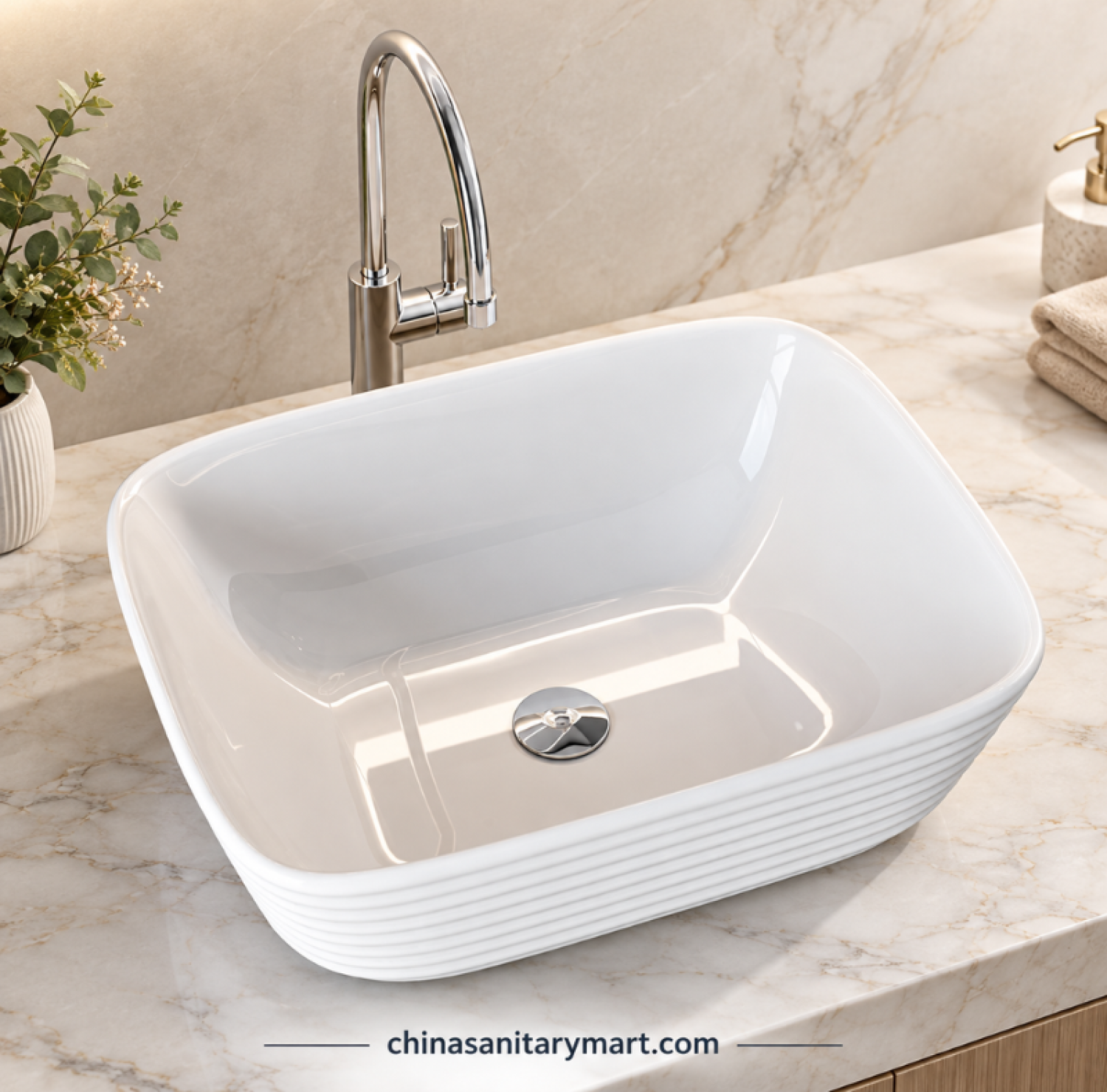 15.5x20 inch 0280 top basin, white ribbed countertop basin, 505x385x160mm basin, rectangular white wash basin, modern top basin