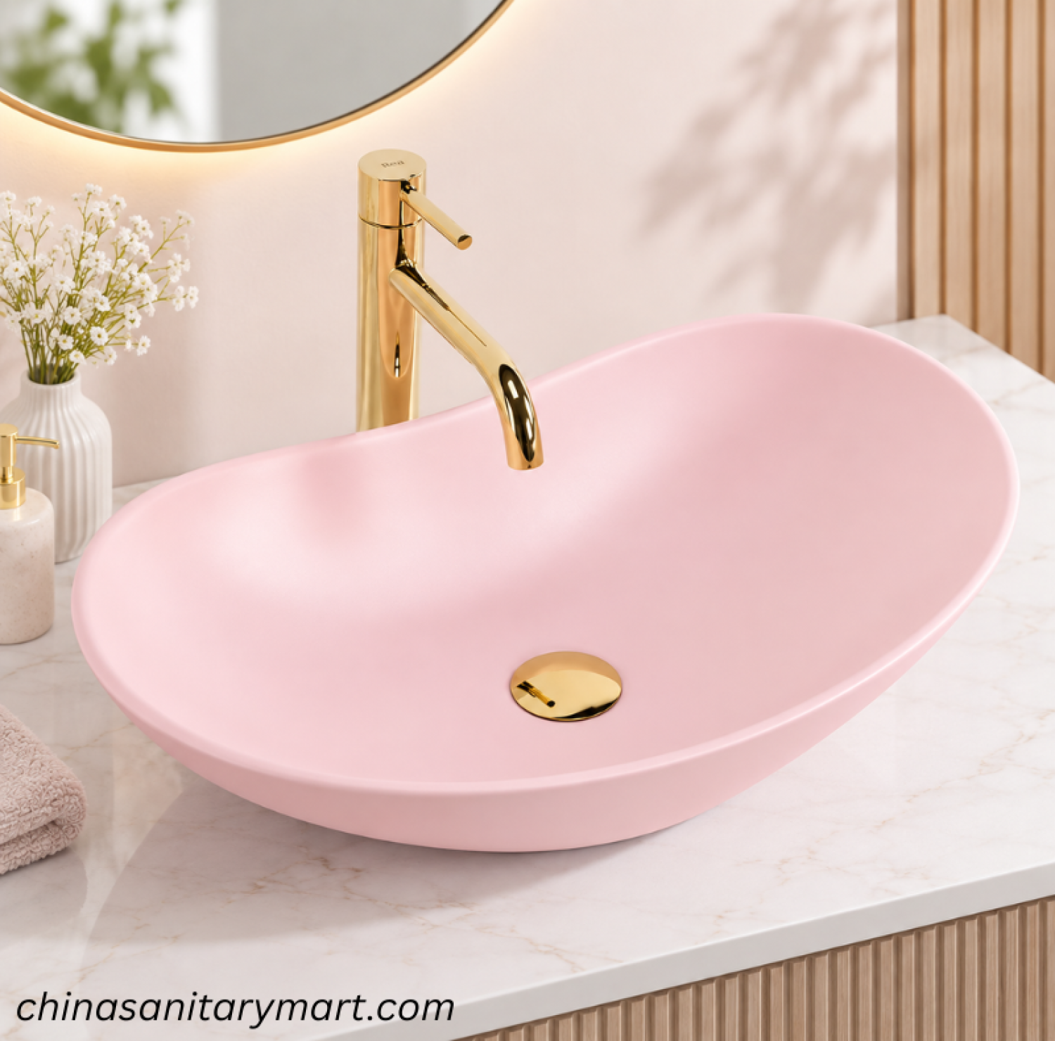 IS-A888MP pink boat shape top basin, pink countertop wash basin, boat shape bathroom basin, designer pink top basin