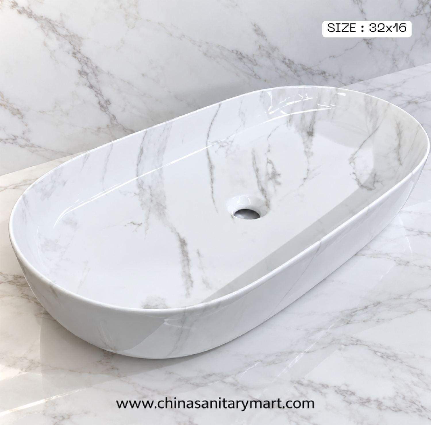 32x16 inch matte white marble shed top basin, white marble countertop basin, large white wash basin, marble vein top basin, modern luxury bathroom basin