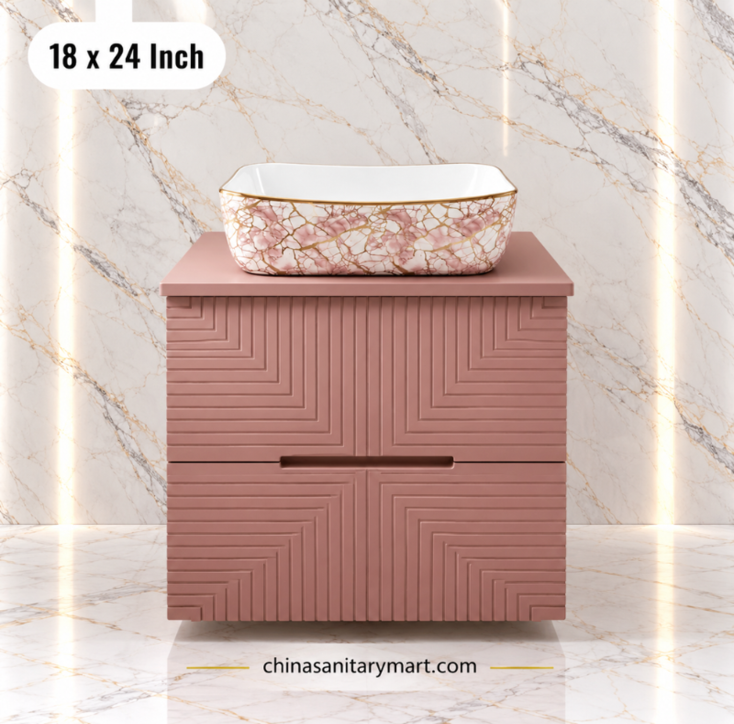 luxury cabinet set, counter basin 18x15 inch, floral art basin, ceramic counter basin, basin cabinet set, bathroom cabinet with basin, basin mixer included, basin waste included, China Sanitary Mart