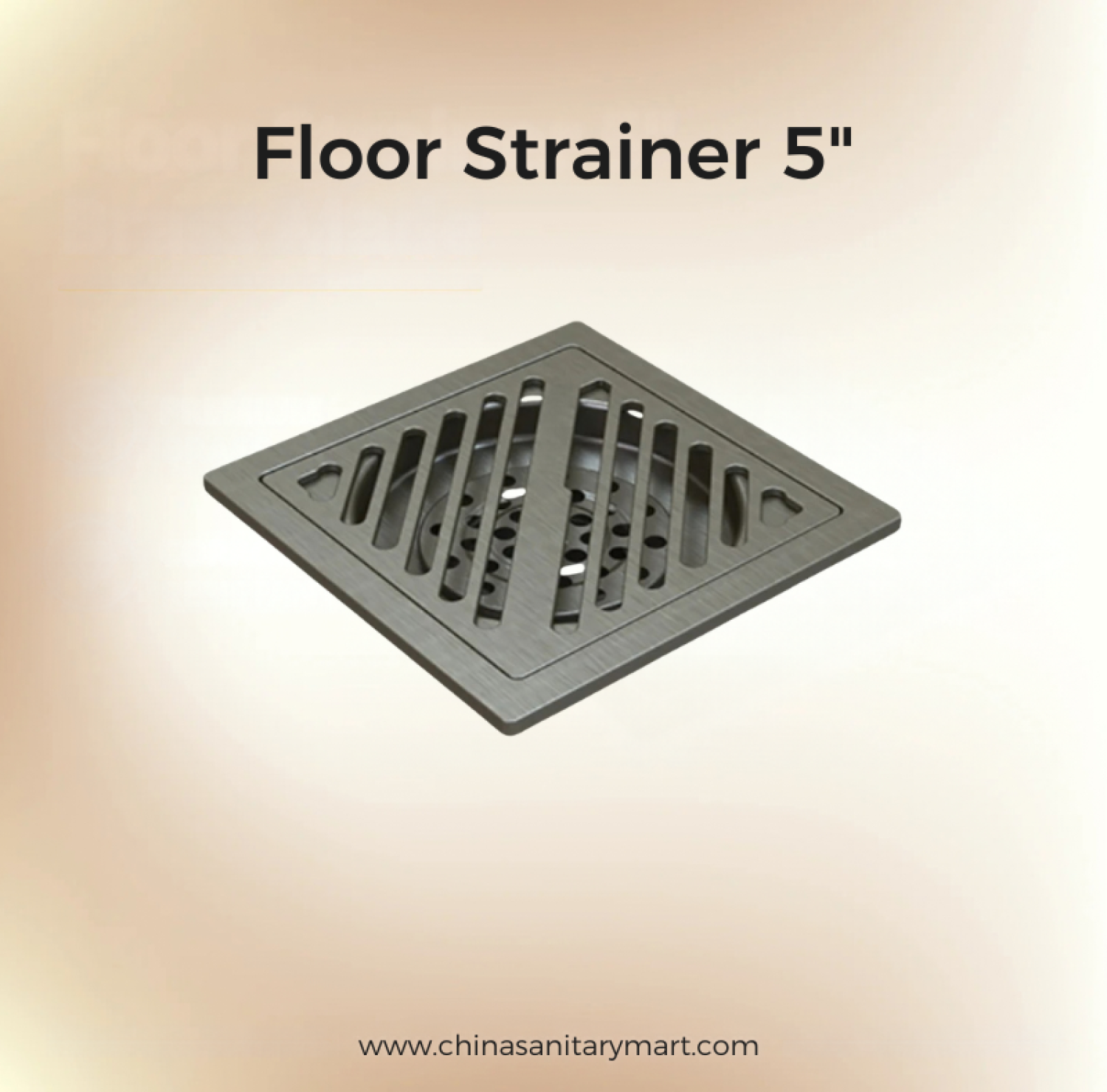 AST 5x5 Stripe Hole Floor Drain Gun Metal Grey, 5 inch gun metal floor drain, square floor strainer, stripe hole drain, gun metal bathroom drain, designer floor drain, AST floor strainer, bathroom drain cover