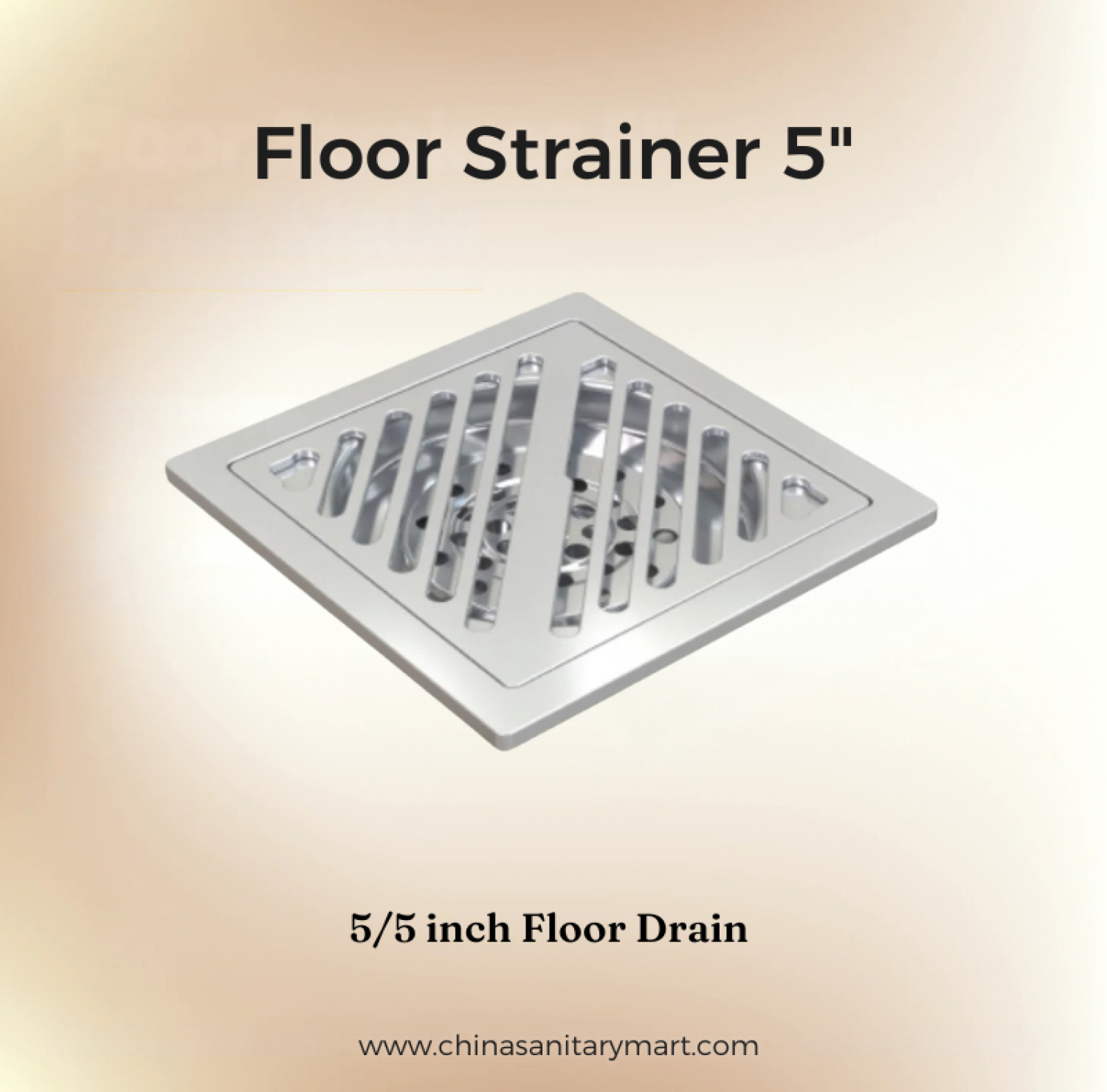 AST 5x5 Stripe Hole Floor Drain SS, 5 inch stainless steel floor drain, square floor strainer, stripe hole drain, bathroom floor drain, SS drain cover, AST floor strainer, stainless steel drain grille
