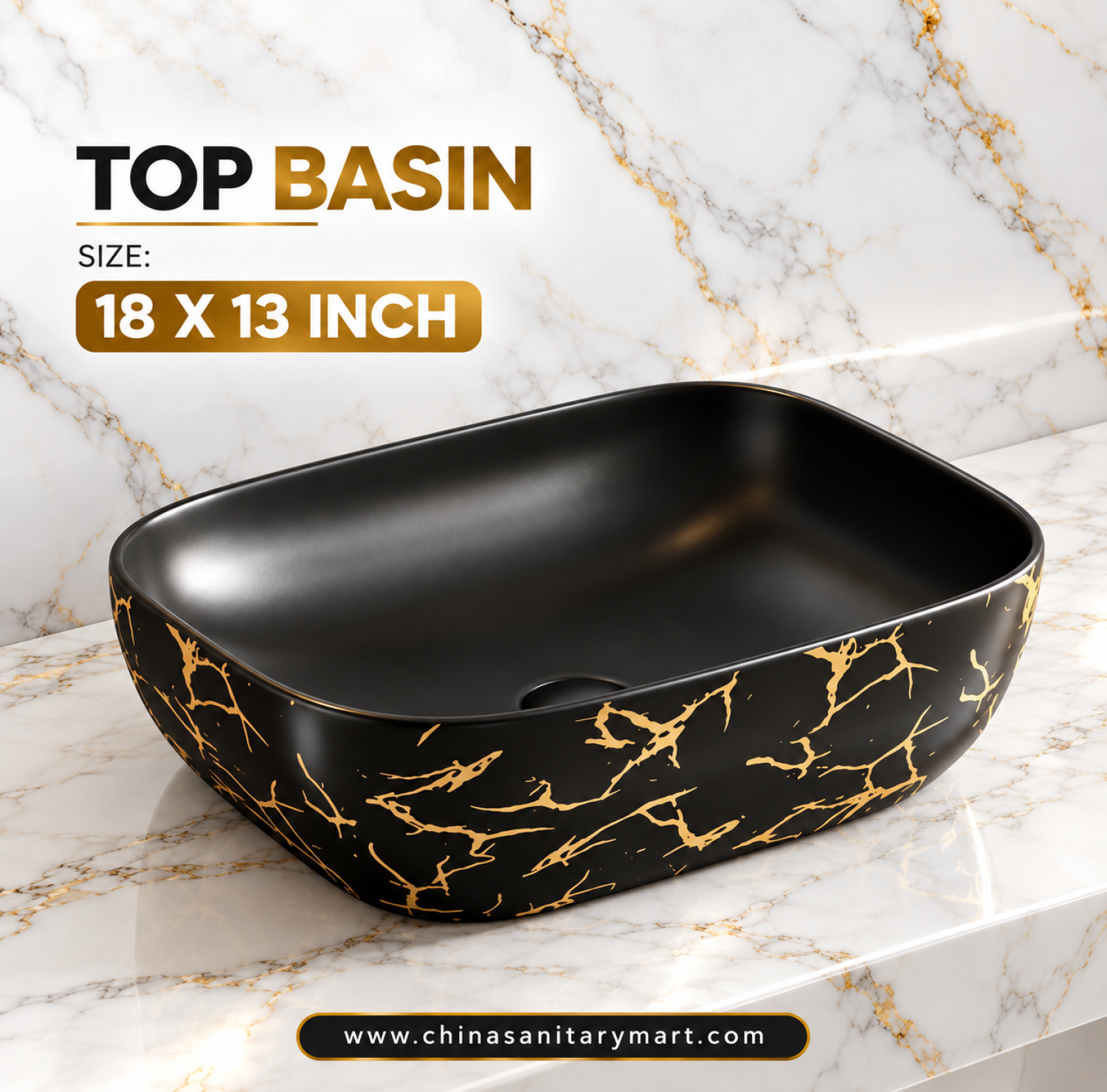 Matte black wash basin, gold and black Top