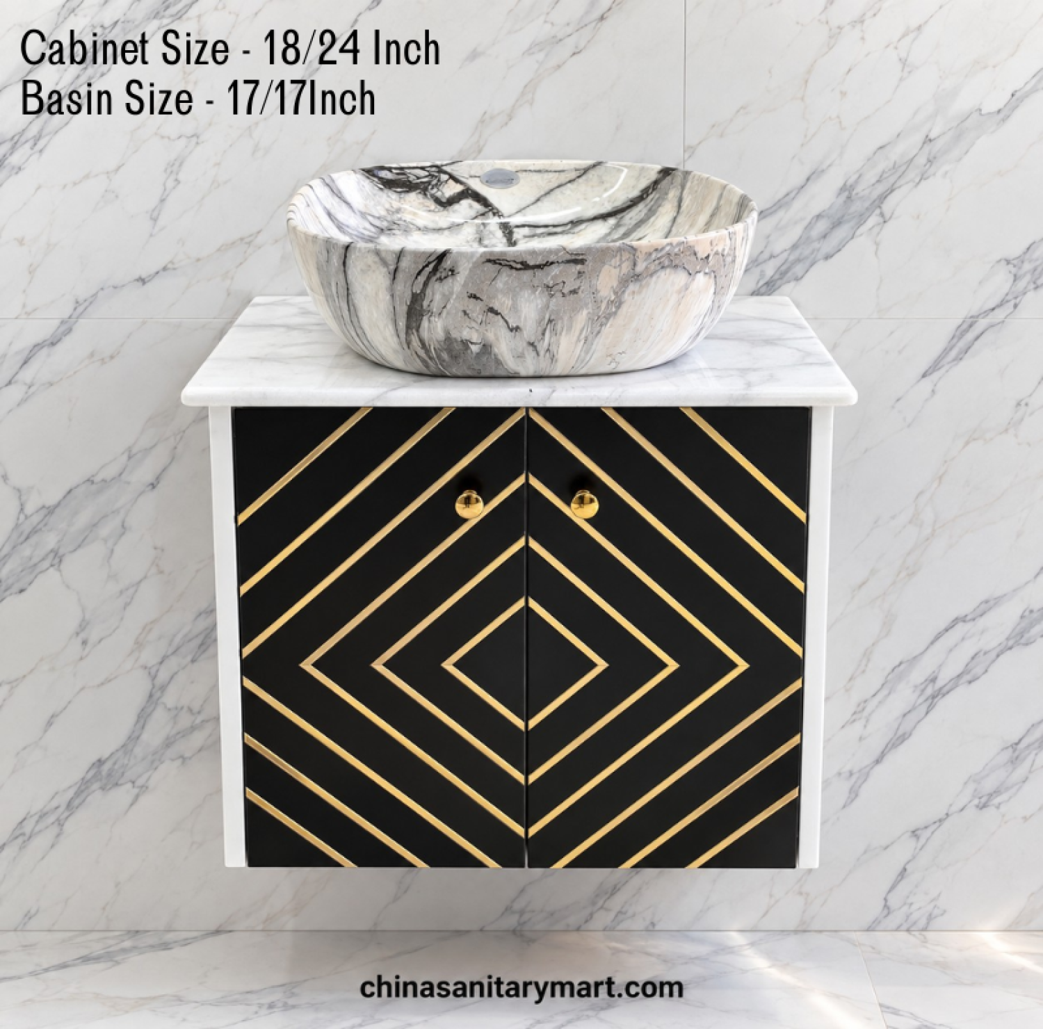 18x24 black gold basin cabinet, 17x17 marble Counter Basin, PVC waterproof bathroom cabinet, Duco paint vanity cabinet, black gold bathroom vanity set