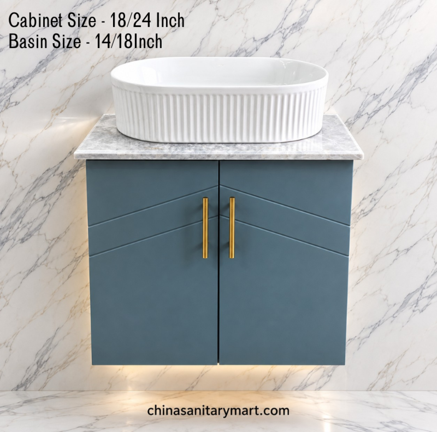 18x24 basin cabinet, 14x18 white ribbed Counter basin, blue grey bathroom vanity, PVC waterproof cabinet, Duco paint vanity cabinet, marble slab basin set
