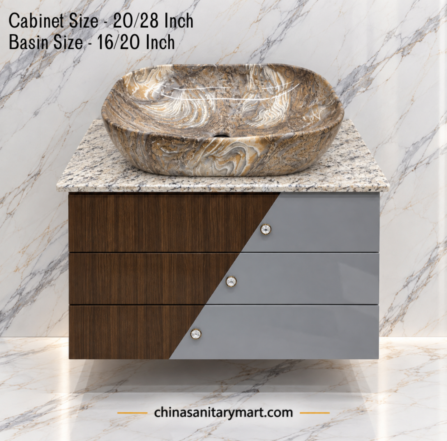 20x28 3 drawer basin cabinet, 16x20 marble Counter Basin, grey wooden bathroom vanity, customizable basin cabinet, PVC waterproof vanity, Duco paint cabinet