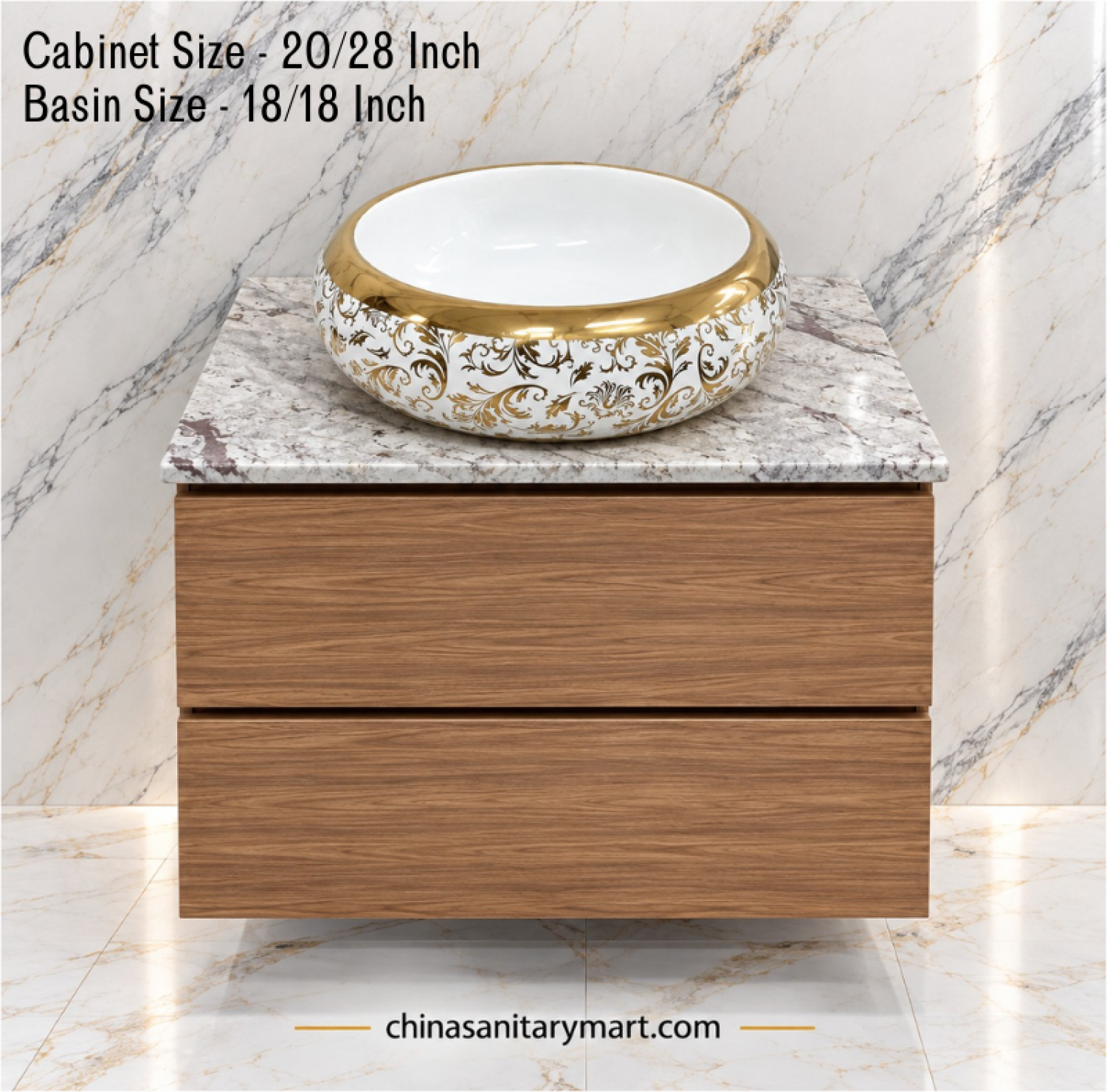 20x28 wooden texture basin cabinet, 18x18 gold Counter Basin white gold bathroom basin, two drawer wooden vanity, customizable PVC basin cabinet, marble slab bathroom vanity
