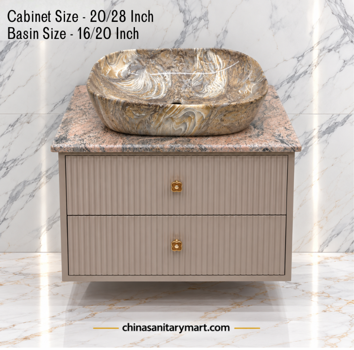 20x28 basin cabinet, 16x20 marble Counter basin, two drawer bathroom vanity, fluted bathroom cabinet, customizable PVC vanity, marble slab basin cabinet
